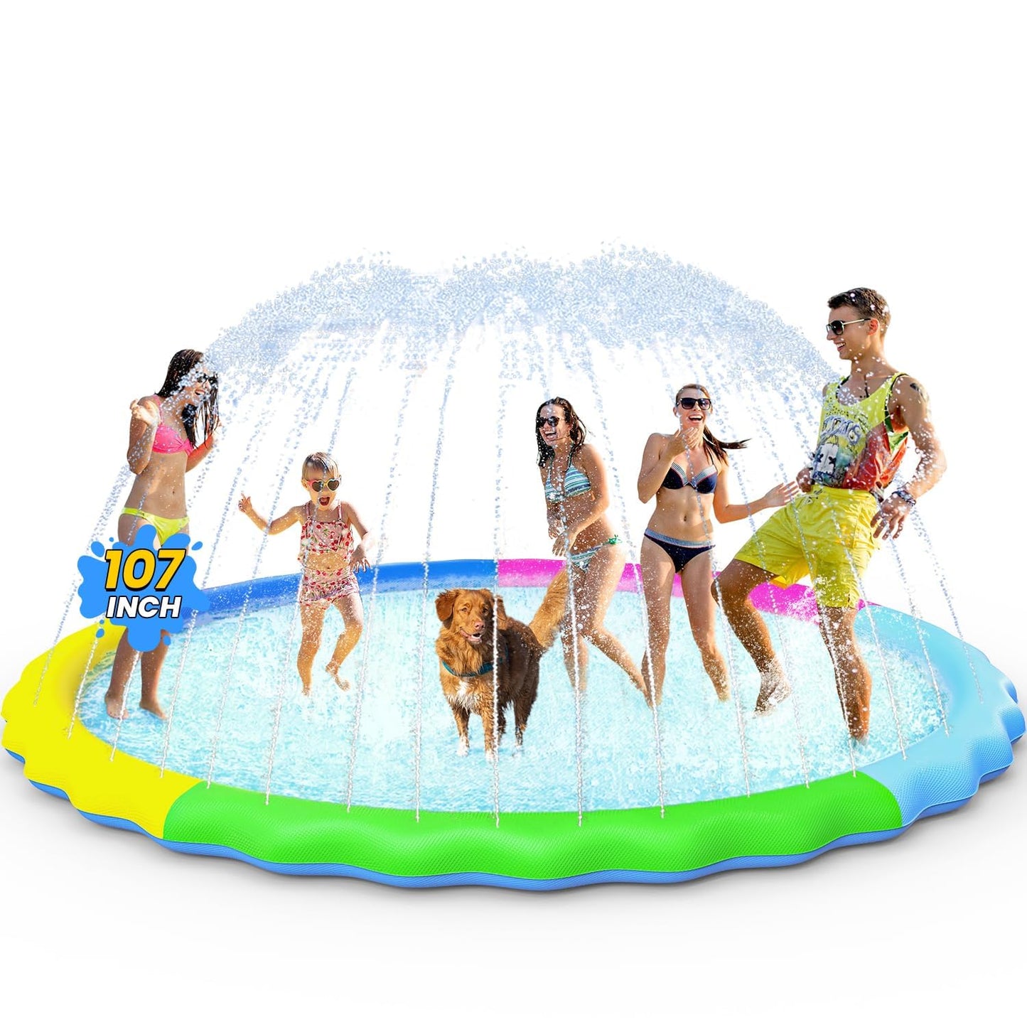 HotVISTOP Non-Slip Splash Pad for Kids and Dog, Thicken Sprinkler Pool Summer Outdoor Water Toys - Fun Backyard Fountain Play Mat for Baby Girls Boys Children or Pet Dog (59 inch, Blue&Blue)