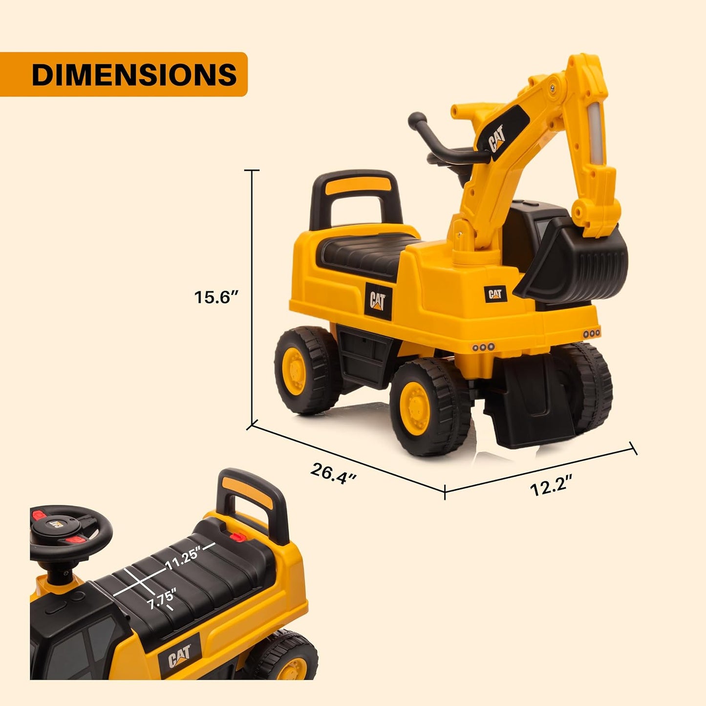 Hot Best Ride On Cars CAT Excavator Push Car – Licensed Caterpillar Ride-On Digger Toy for Kids with Rotating Bucket & Under-Seat Storage – Construction Vehicle for Toddlers