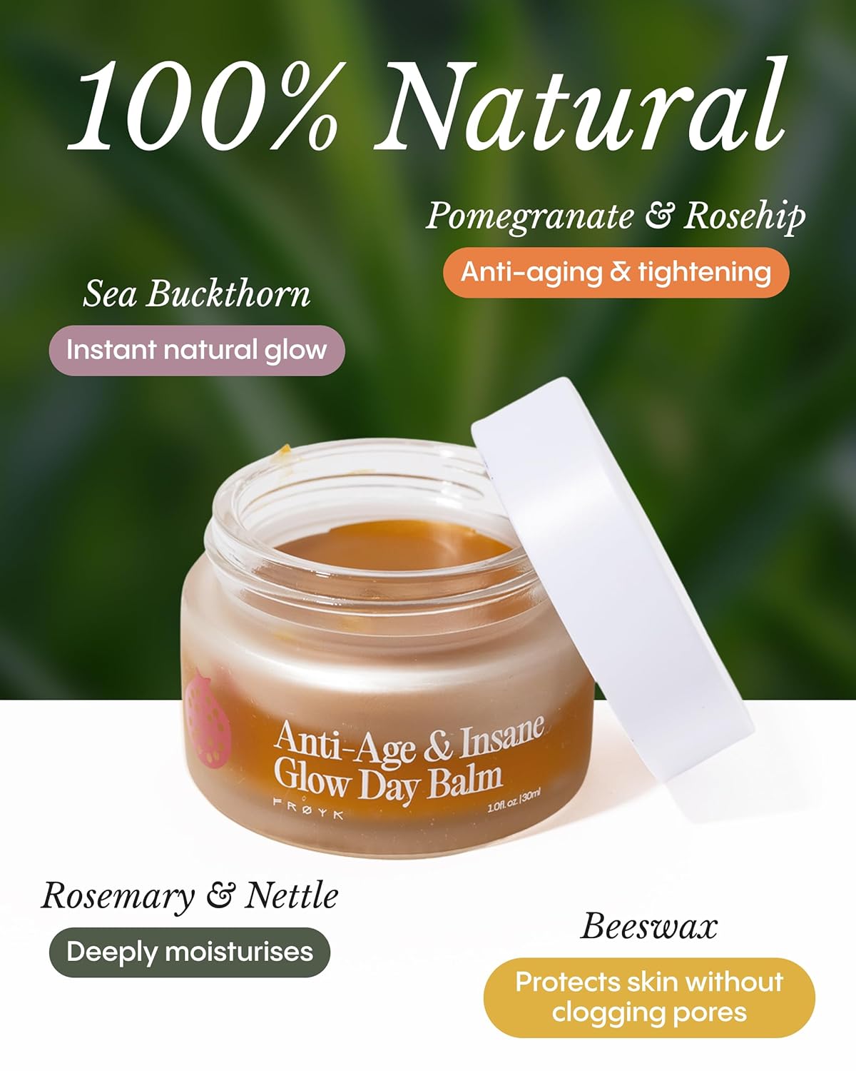 HotFRØYA Organics Anti-Age & Insane Glow Day Balm for Face (1.0 fl oz) | Moisturizing Beeswax Balm to Visibly Reduce Wrinkles, Even Skin Tone, and Boost Collagen, With Rosehip & Sea Buckthorn