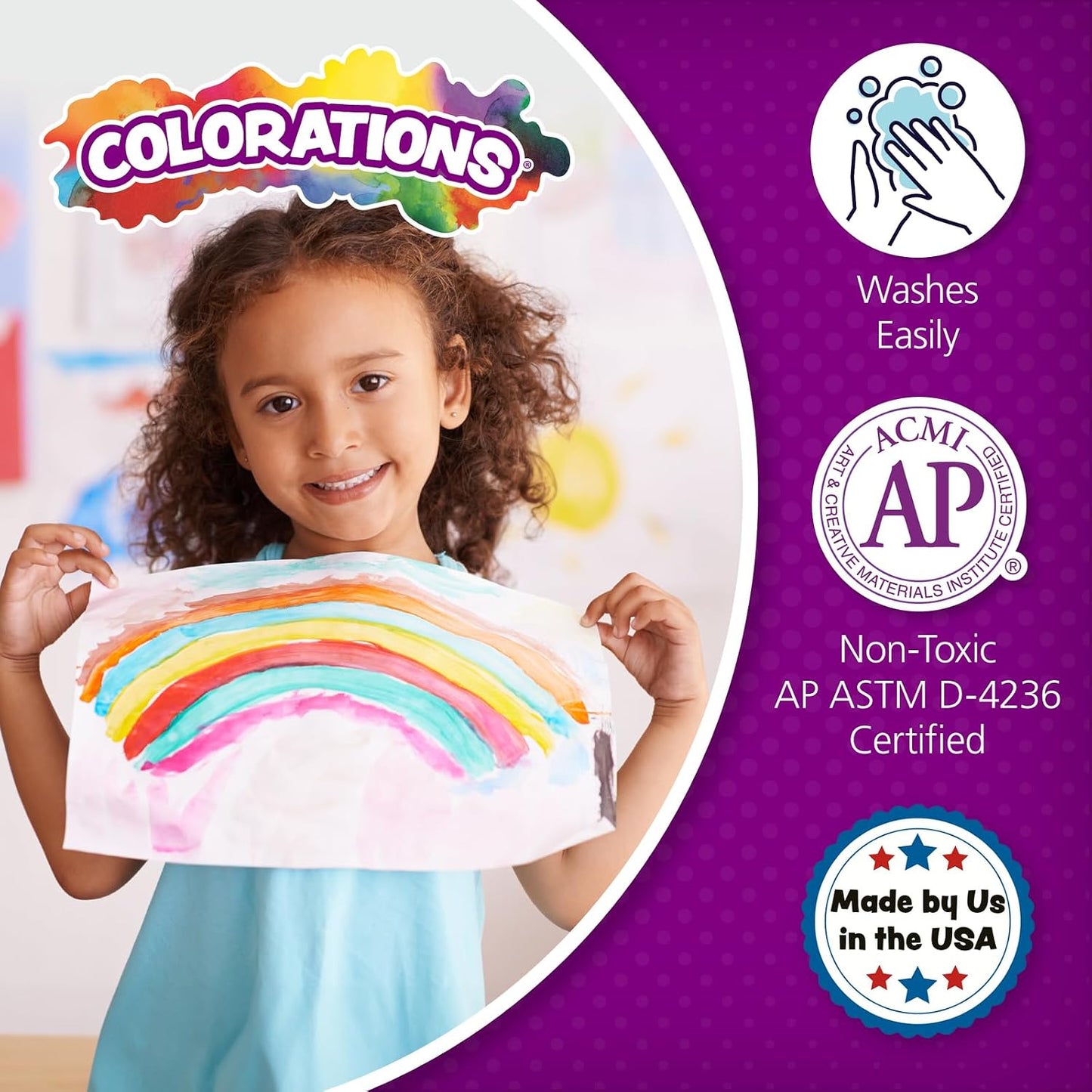 Hot Colorations Paraben-Free Simply Washable Tempera Paint, Rainbow Plus 8-Pack | Matte Finish, Vibrant Colors, Non-Toxic, Classroom Supplies, School & Craft Art Supply Set, 16 oz Each