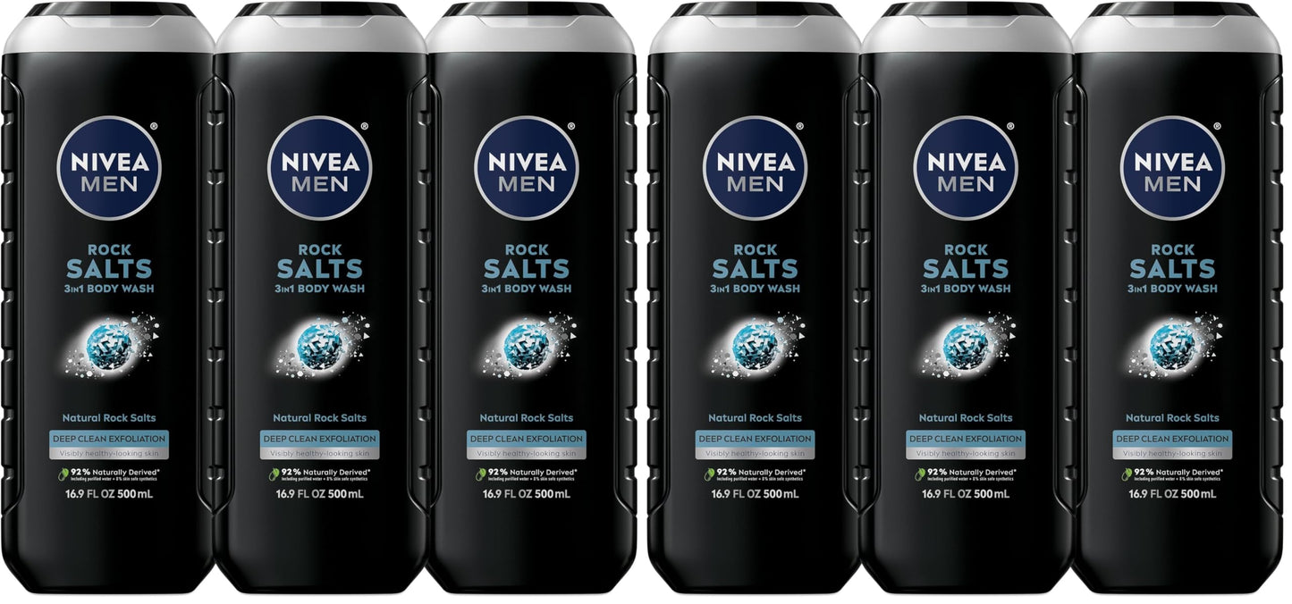 HotNIVEA MEN Real Madrid Limited Edition Design Active Clean Body Wash with Natural Charcoal for Normal to Oily Skin, 3-in-1 Charcoal Body Wash, Face and Hair, 16.9 Fl Oz Bottle, Pack of 3