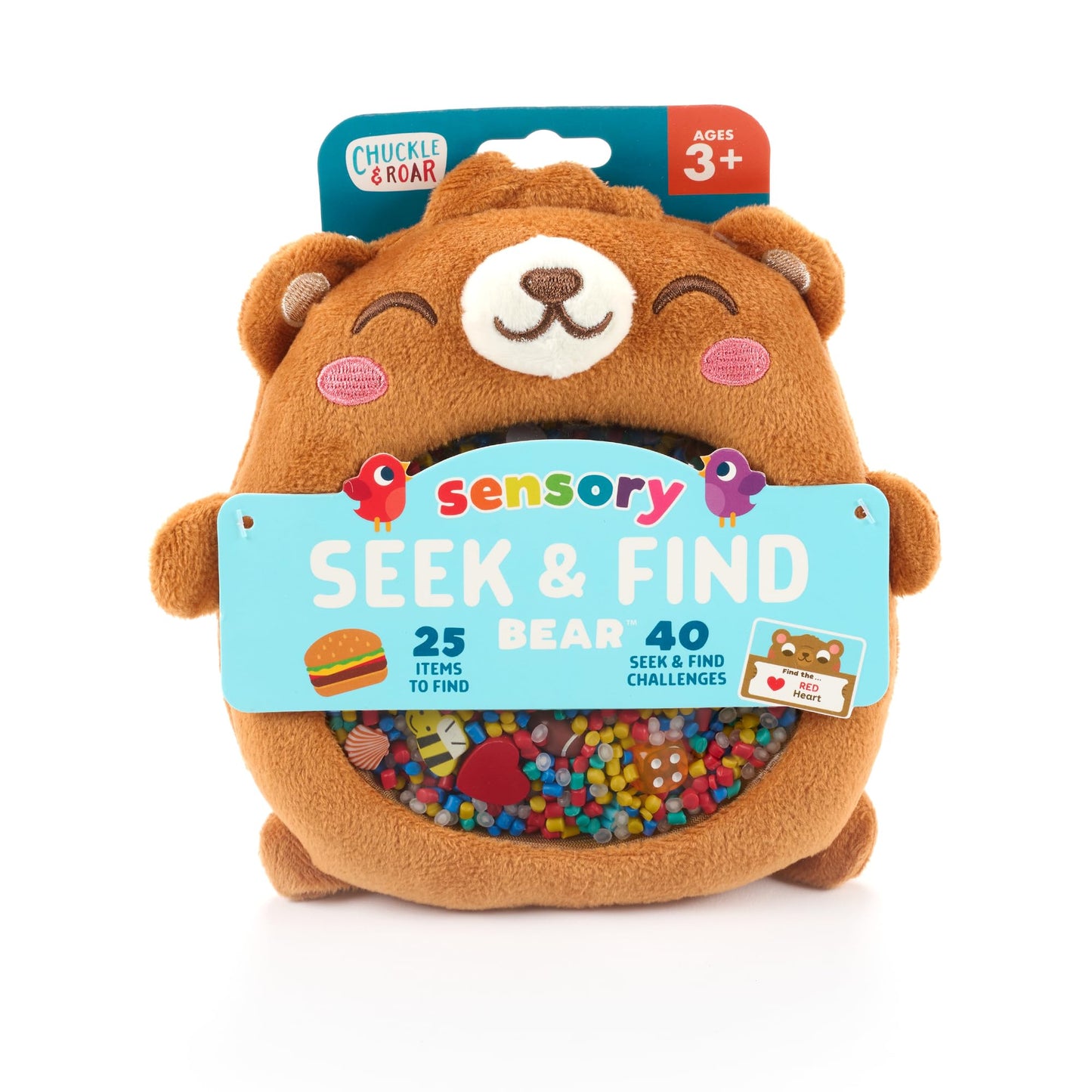 Hot Chuckle & Roar Sensory Seek & Find Scavenger Hunt Bear – Plush Travel Toy with Hidden Objects, 40 No-Reading Challenge Cards, Sensory Activity for Focus & Calm, Toddler Gift Ages 3+