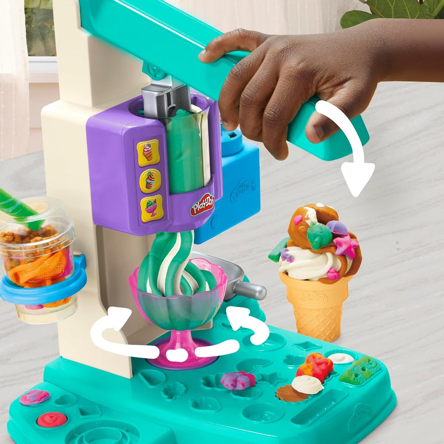 HotPlay-Doh Rainbow Swirl Ice Cream Playset with 7 Pretend Play Kitchen Accessories, Arts and Crafts Toys for 3 Year Old Girls and Boys and Up