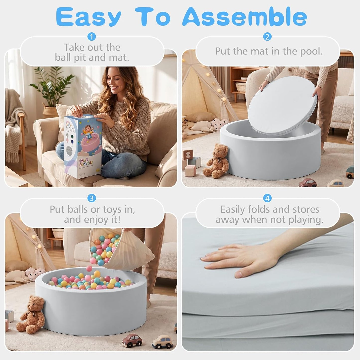 Hot SHJADE Foam Ball Pit, 35.4"x 11.8" Ball Pits for Toddlers-Grey | Soft Memory Sponge Round Playpen Ball Pool for Kids, Ideal Gift for Babies, Indoor and Outdoor Game, Balls not Included