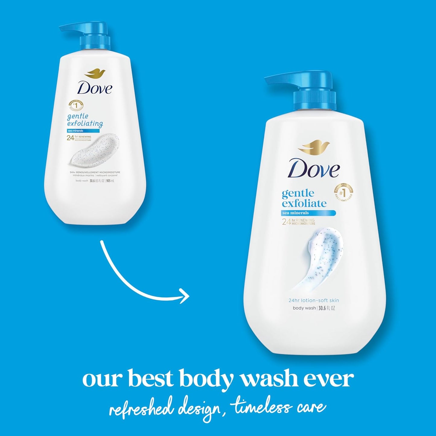 HotDove 24hr Lotion Body Wash Gentle Exfoliate Sea Minerals, 30.6 oz | Exfoliating body wash with MicroMoisture for smooth, soft skin