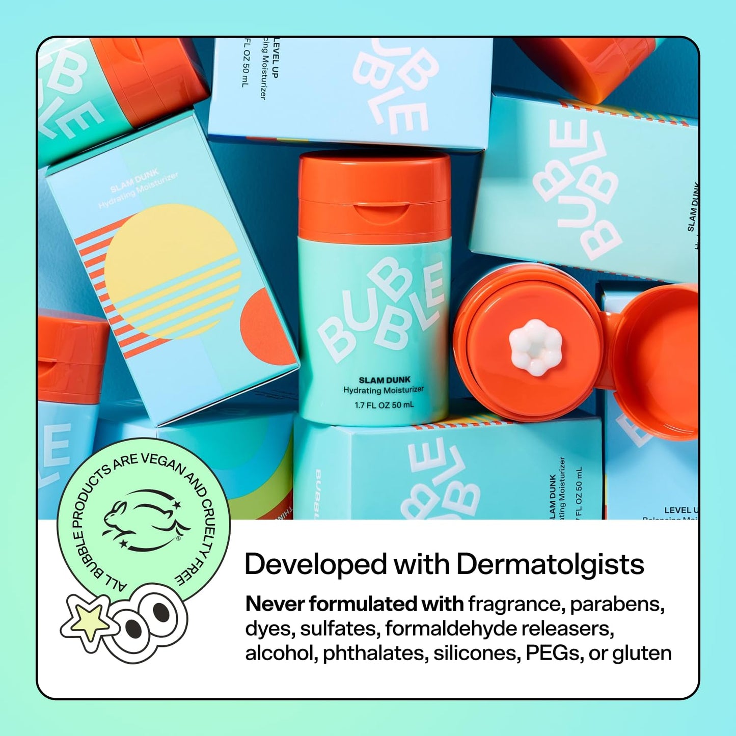 HotBubble Skincare Slam Dunk Hydrating Face Moisturizer - Travel Size Lightweight Face Lotion with Vitamin E + Aloe Vera - Daily Facial Moisturizer for Normal + Dry Skin with Blue Light Protection (50ml)