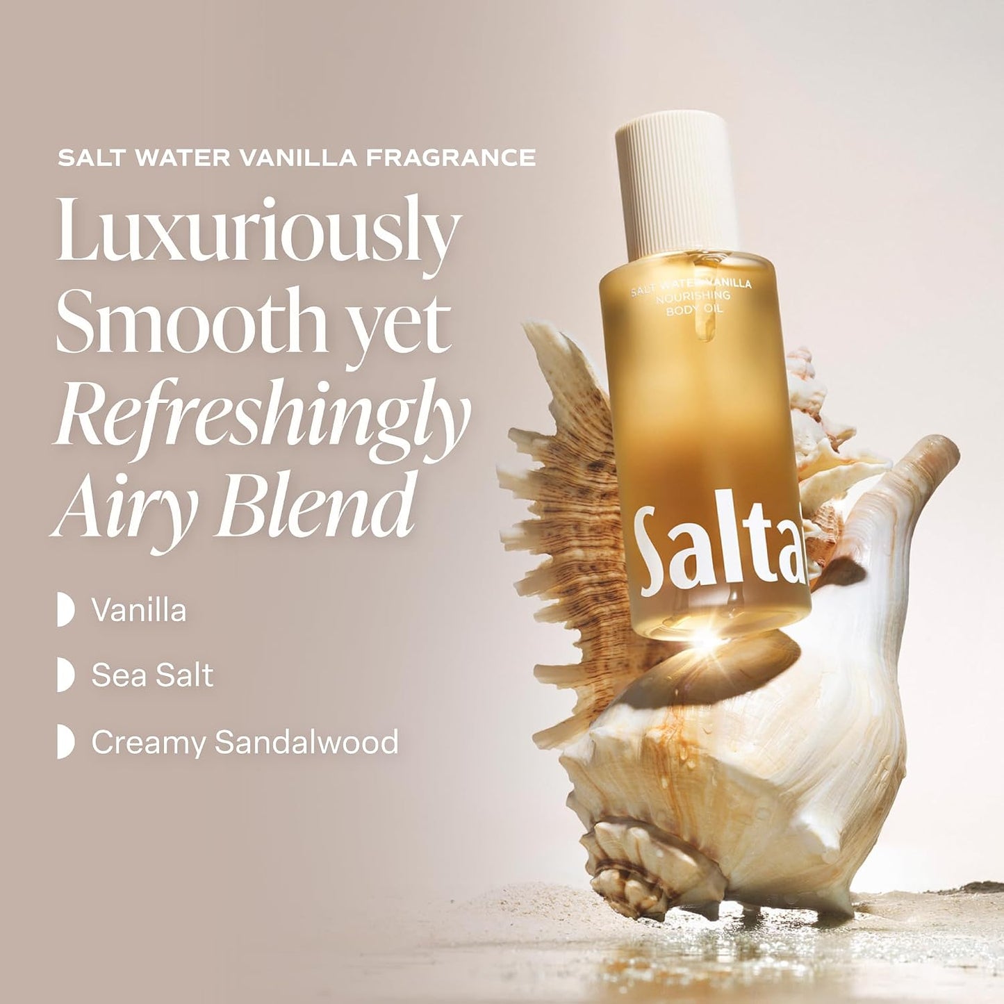 HotSaltair Nourishing Body Oil | Lightweight Glow | Salt Water Vanilla, 4 oz | Lightweight body oil with fermented saururus, kukui, moringa, astaxanthin, biomimetic plant actives, and vegan formula