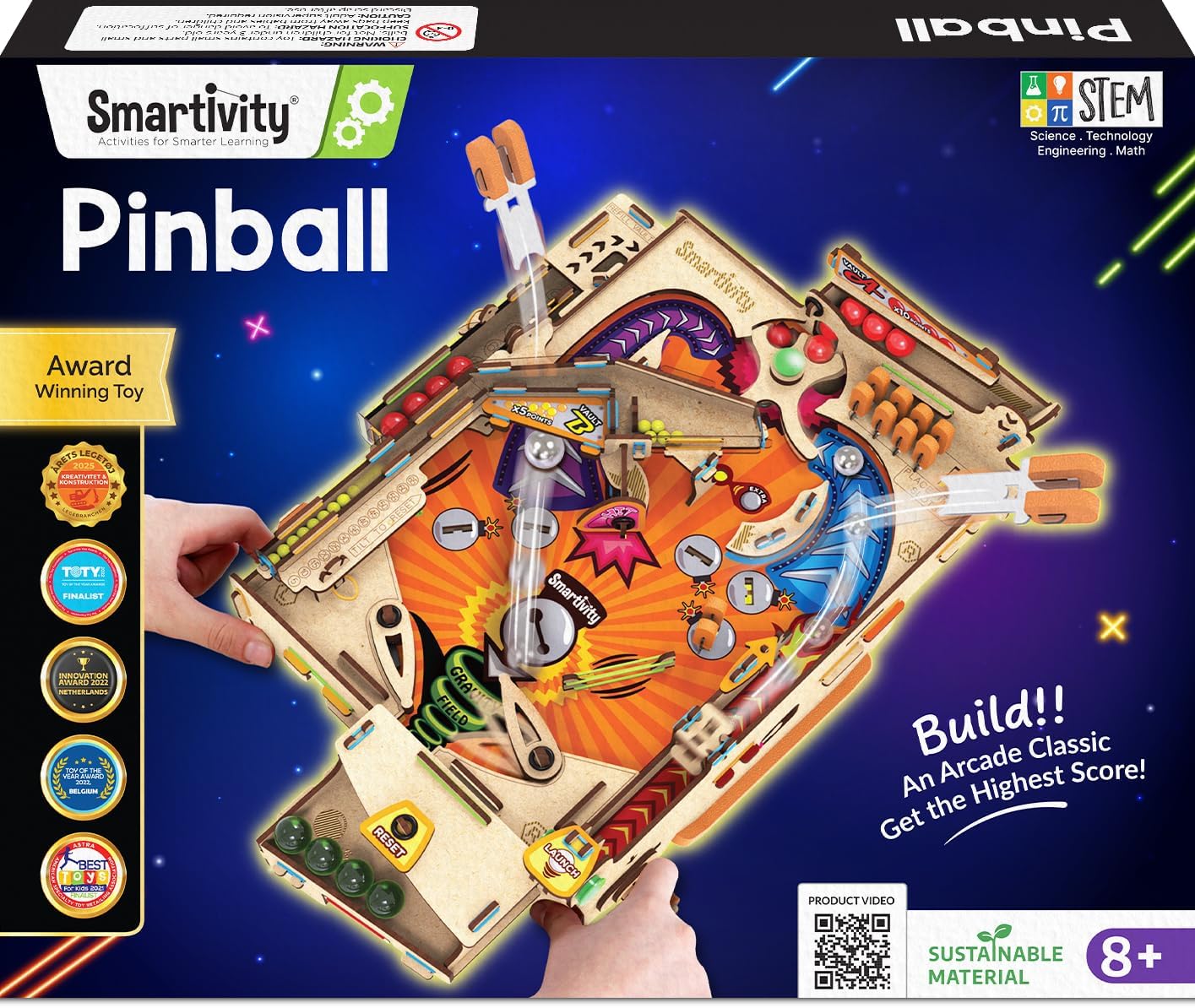 HotSmartivity DIY Pinball Machine for Kids 8-14 Years Old | Global Award Winning Arcade Game | Build Your Own Pinball I Birthday Gift for Smart Kids | STEM Toy for Boys & Girls