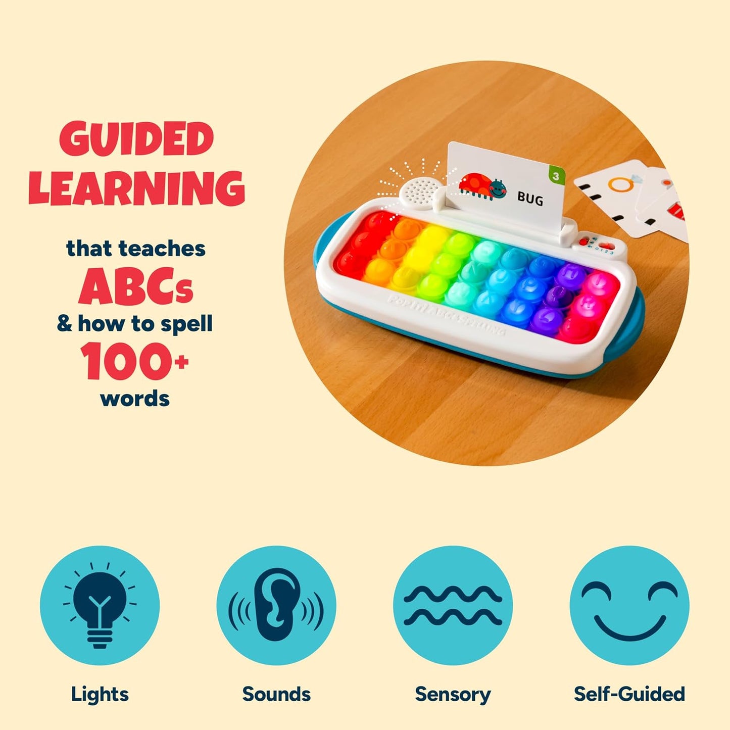 Hot Chuckle & Roar Pop It! ABC & Spelling Keyboard - Multicolor - Smart Letter Guidance with Alphabet Learning Toys - Soft Silicone Keys for Toddler Sensory Toys - Compact Travel Play Kit for Toddlers 1-3