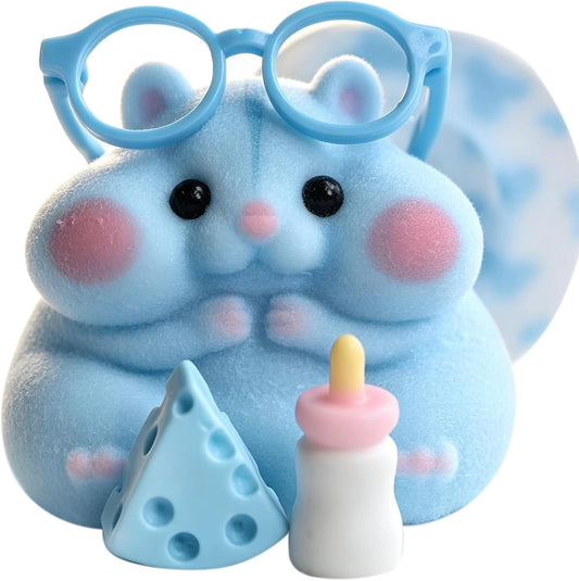 HotHandmade Taba Squishy Hamster Toy, Cute Squishy Stress Relief Fidget Toy | CUTE SQUEEZE Soft Non-toxic Silicone Cheese Butter Dumpling Squishy, Fuzzy Animal Sensory Toys for Kids Adults, Blue