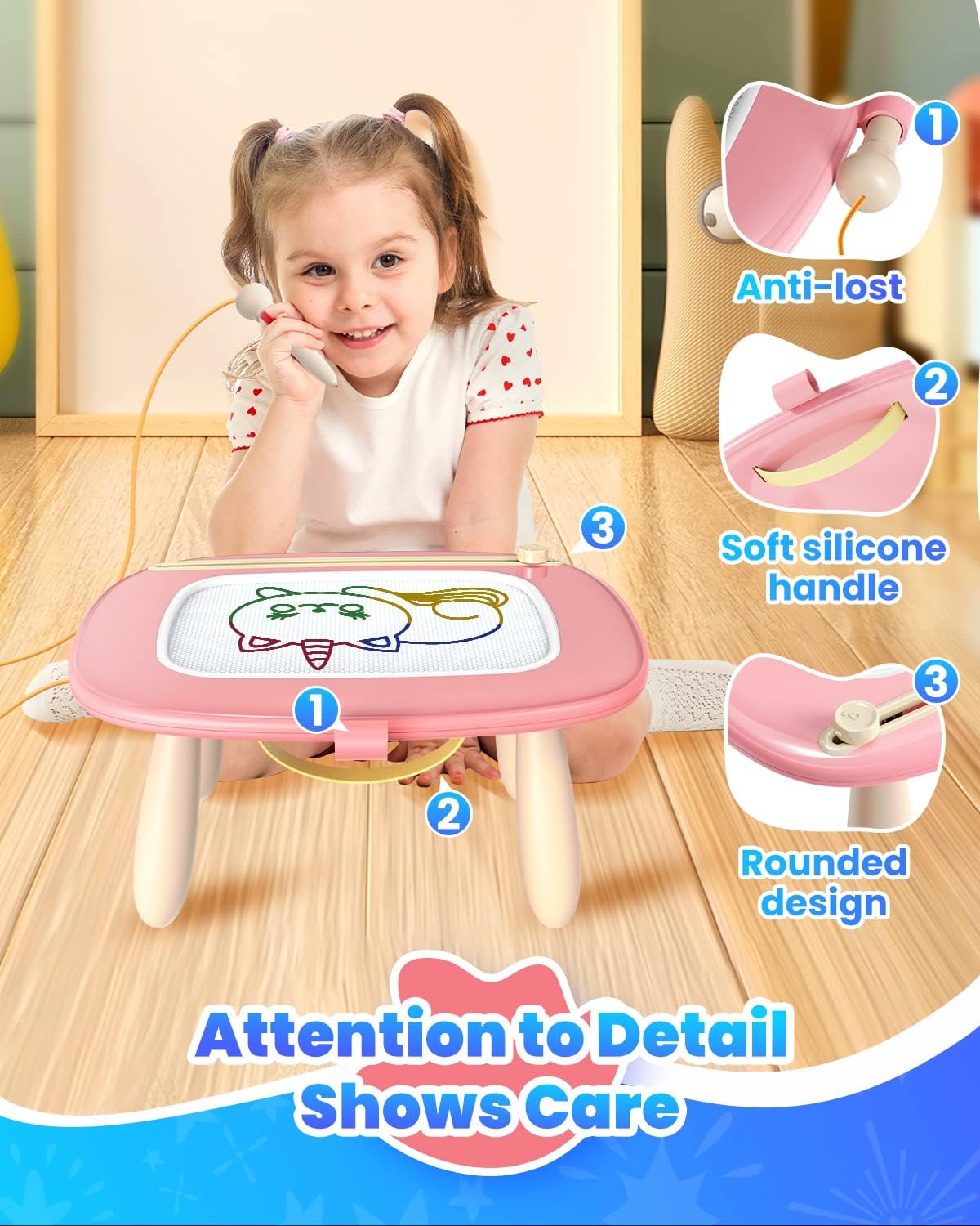 HotSeimome Magnetic Drawing Board, Toddler Girl Toys for 1-3 Year Old, Doodle Board Learning and Educational Kids Toys for 1 2 3 Year Old Baby Birthday GIF- Pink