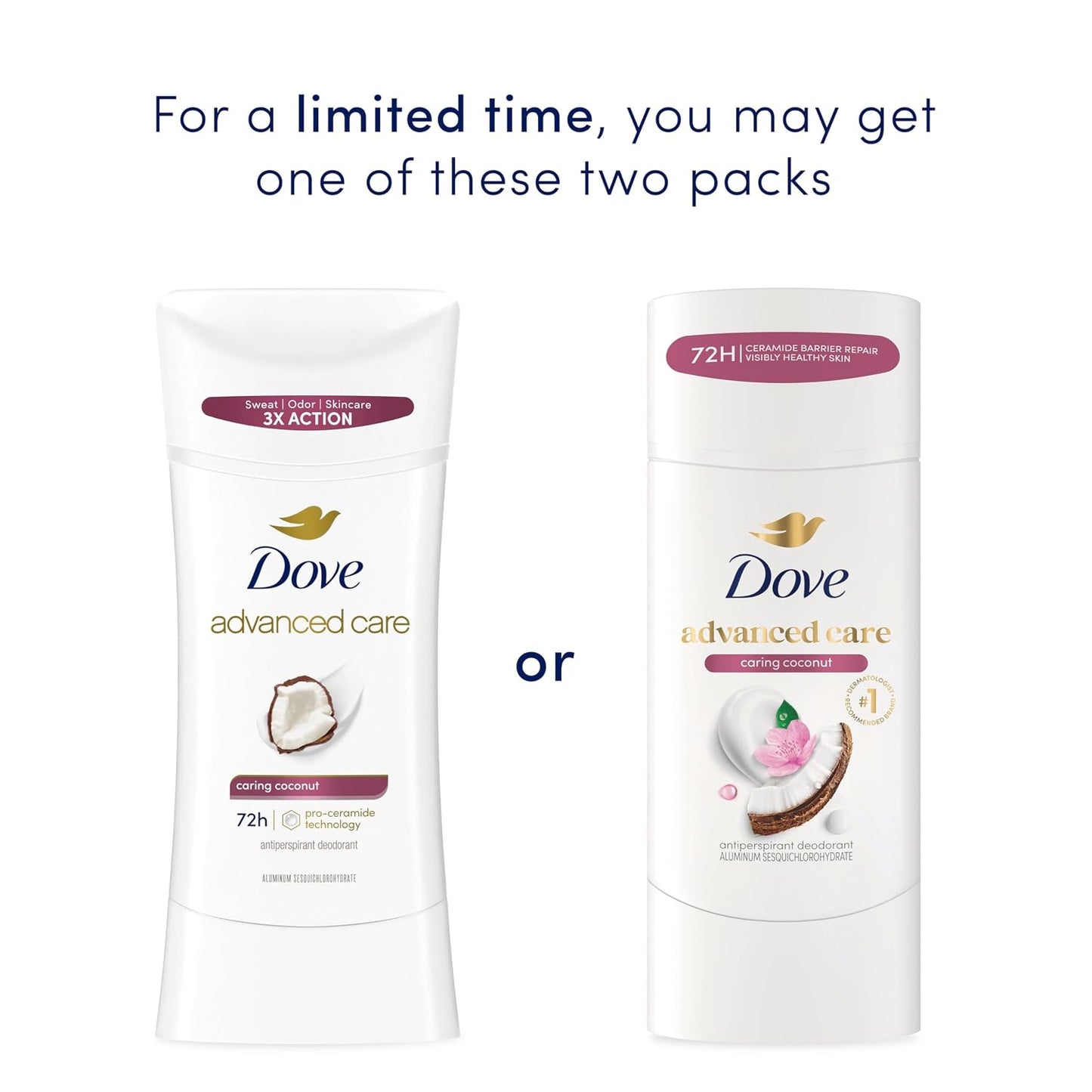 HotDove Advanced Care Antiperspirant Caring Coconut, 2 Count Deodorant Stick for Women, for 48 Hour Protection And Soft And Comfortable Underarms, 2.6 oz