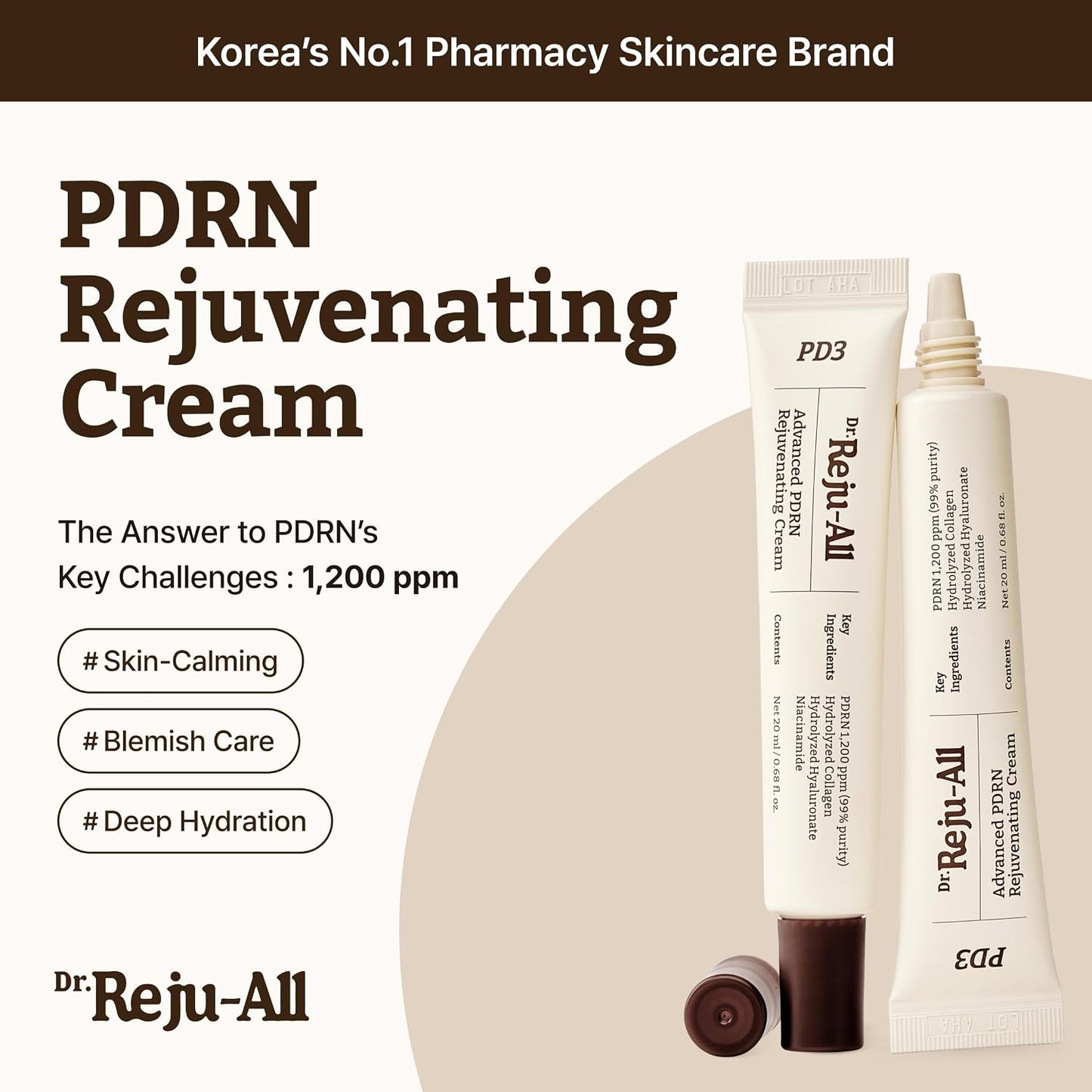 HotDr.Reju-All PDRN Rejuvenating Cream – Rejuall PDRN Face Moisturizer – Optimal 1200ppm for Glass Skin & Plumping – Korean Pharmacy Anti-Aging Skin Care Face Cream - 0.7 Fl Oz
