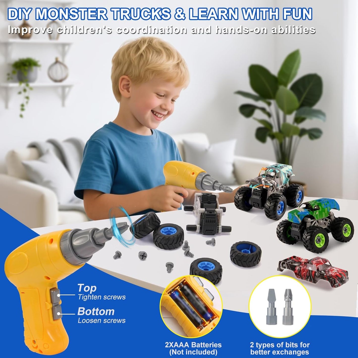 Hot Take Apart Monster Truck Toys for Kids 3 4 5 6 7 8 Year Old Boys, STEM Educational Building Toys with Electric Drill & Storage Box Gift Birthday Christmas for Boys Girls Kids Toddlers