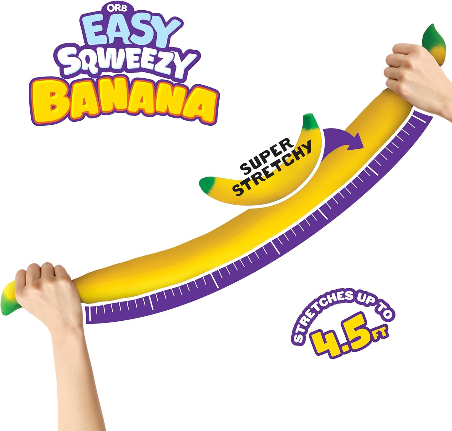 HotORB Easy Sqweezy Giant Stretchy Banana - Stretches Up to 6 Feet Long - Huge Jumbo Sized Squishy Fruit Toy, Perfect to Squeeze for Stress Relief - Fun Sensory / Fidget Novelty Toy for Kids and Adults