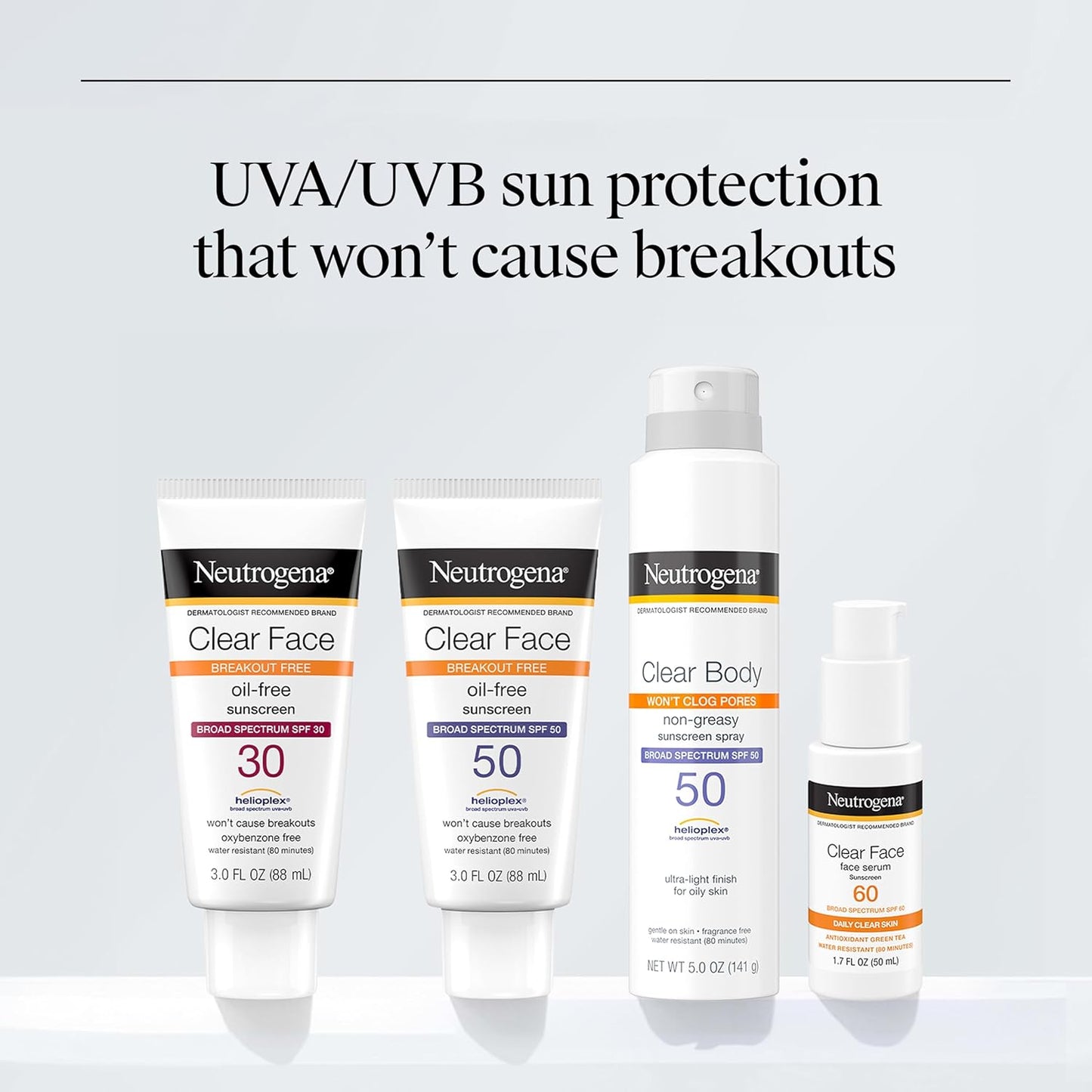 HotNeutrogena Clear Face Sunscreen Lotion SPF 50 for Acne-Prone Skin Broad Spectrum UVA UVB Protection Oil-Free No-Fragrance No-Oxybenzone Water-Resistant Daily Face Moisturizer, 3 fl oz