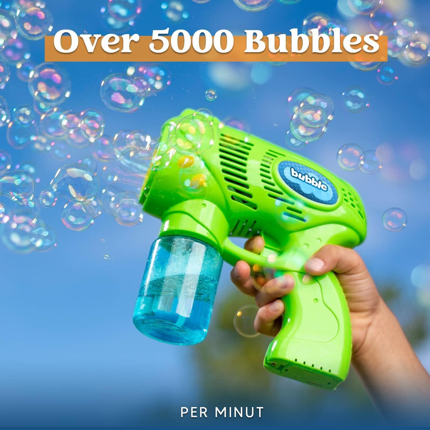 HotJOYIN 2 Kids Bubble Gun with 2 Bottles Refill Solution, Bubble Machine Gun for Toddlers Kids 4-8, Party Favors, Summer Toy, Outdoors, Easter, Birthday Gift