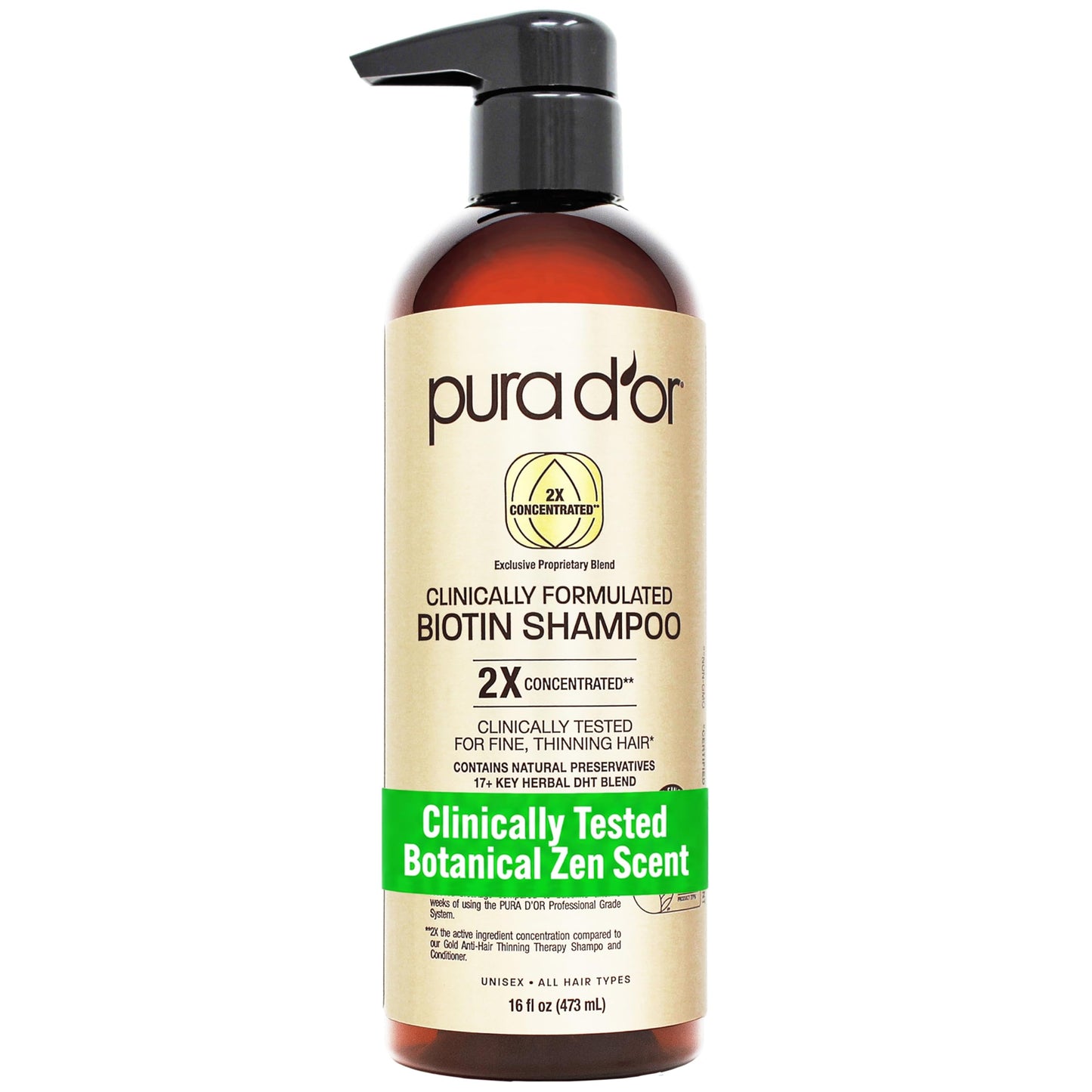 HotPURA D'OR Original Gold Label Anti-Thinning Shampoo - CLINICALLY TESTED - Biotin & Argan Oil – Sulfate-Free Strengthening & Volumizing for Fuller-Looking Hair, Men & Women, Natural Earthy Scent 16 oz