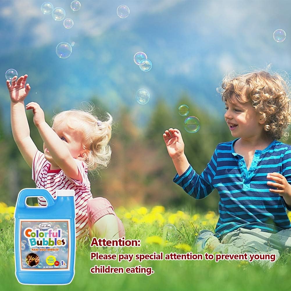 HotLulu Home 33.8 OZ/1 L Concentrated Bubble Solution, Refill for Bubble Machines, Giant Wands, and Blowers - Up to 2.5 Gallons for Kids' Birthday Parties