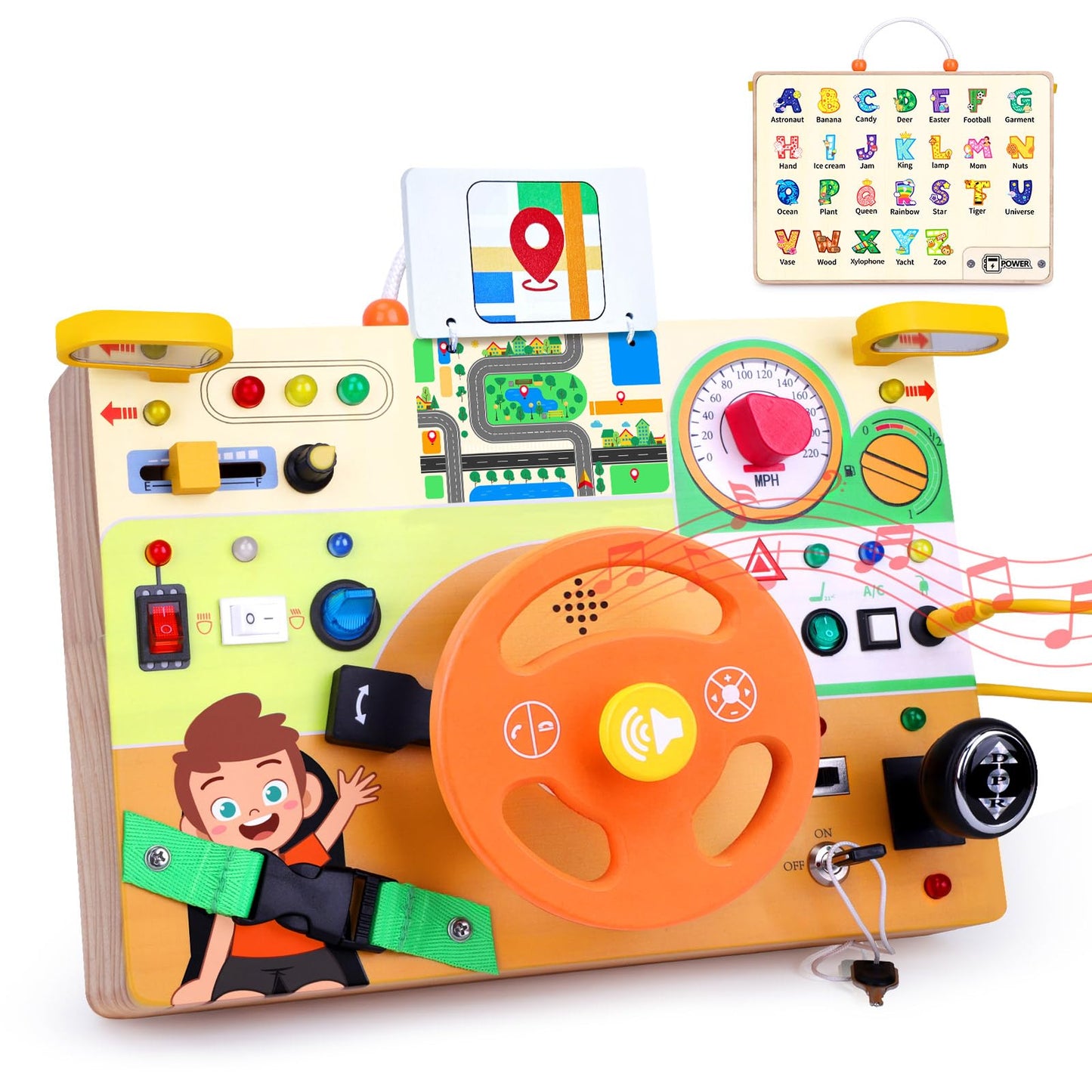 Hot Hoarosall Montessori Wooden Busy Board with 8 LED Light switches, Sensory Toys Light Switch Travel Toys for 1+ Year Old Baby and Toddler