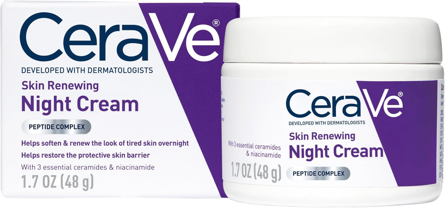 HotCeraVe Skin Renewing Night Cream, Peptide Complex, Hyaluronic Acid & Ceramide Moisturizer for Face, 1.7 Ounce