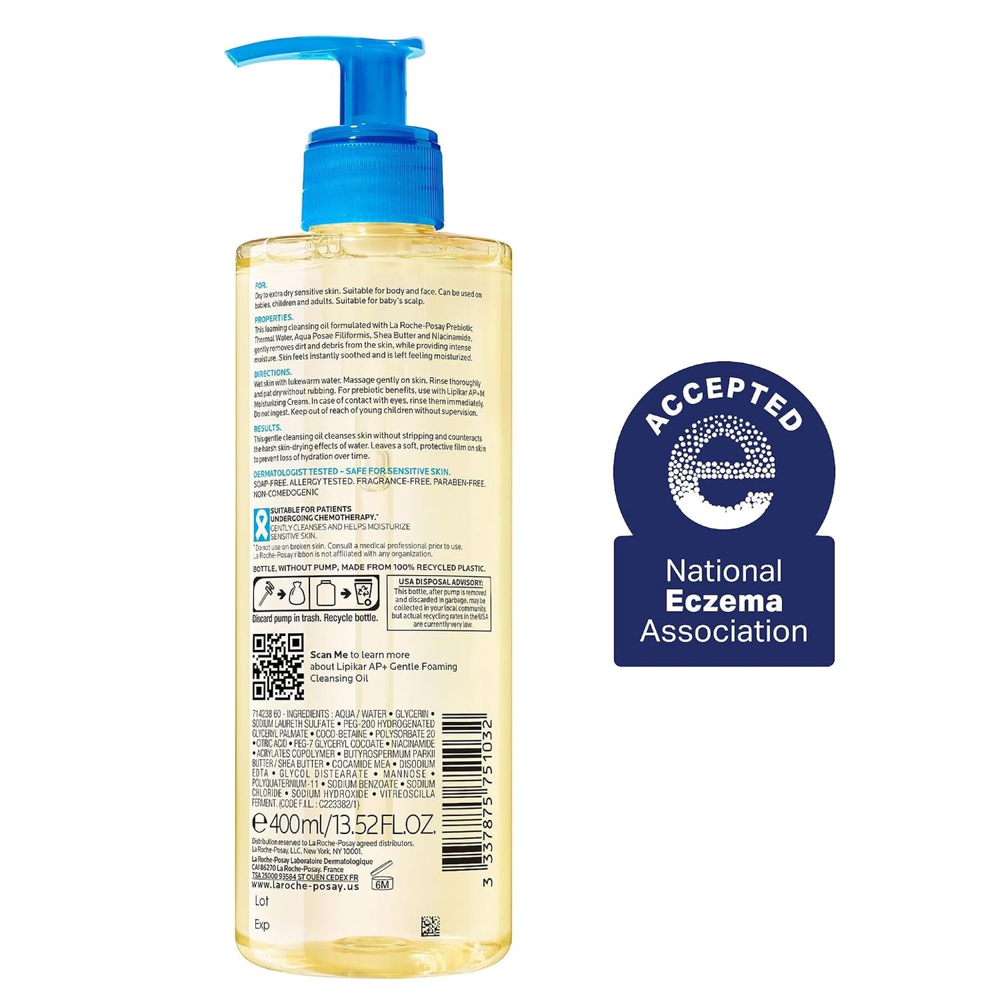 HotLa Roche-Posay Lipikar AP+ Gentle Foaming Cleansing Oil, Gentle Oil Cleanser for Face and Body Formulated with Niacinamide, Long-Lasting 24-hour Hydration, Fragrance-Free & Soap Free