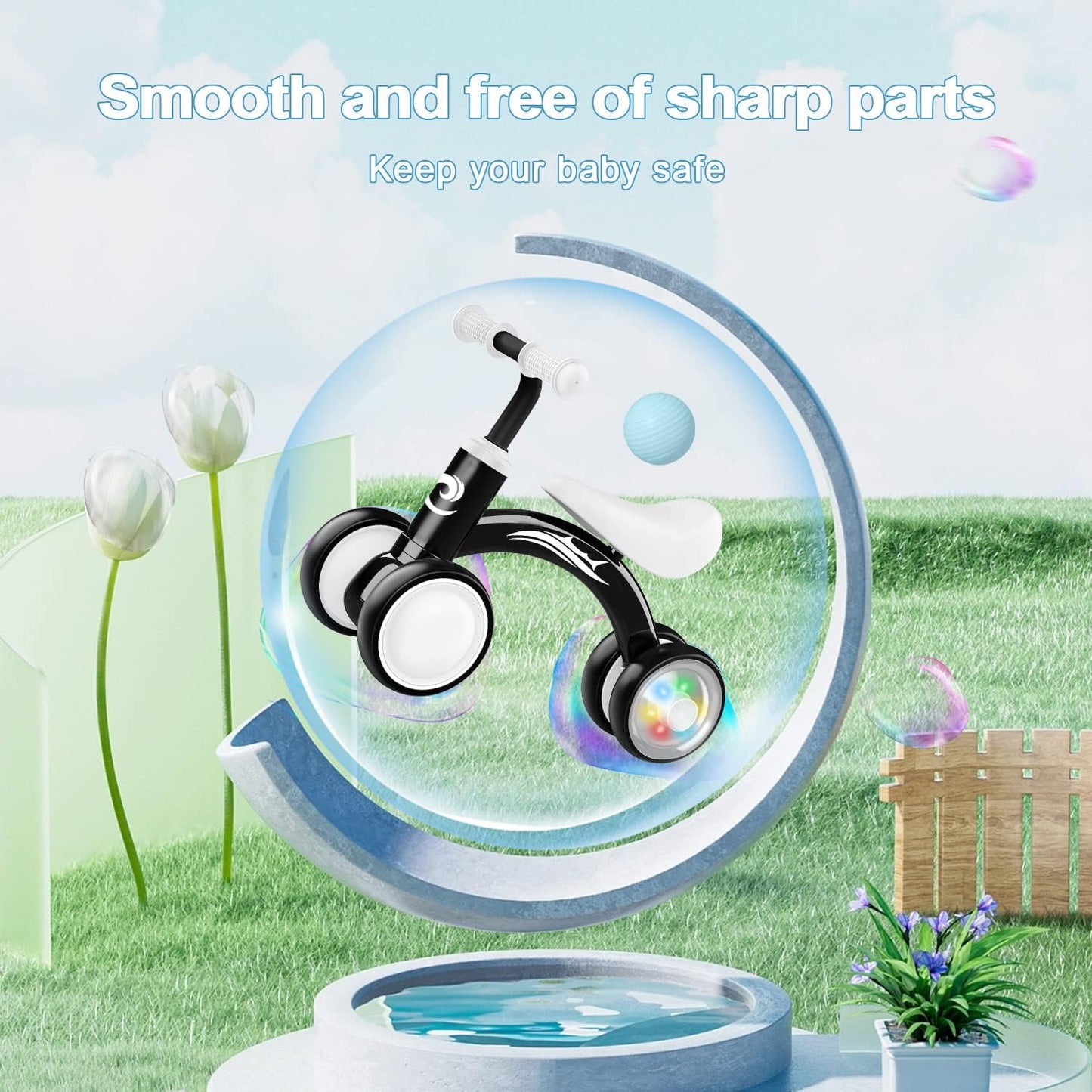 HotGamfeiny Colorful Lighting Baby Balance Bike Toys for 1 Year Old Boy Girl Gifts, 10-36 Month Toddler Balance Bike, No Pedal 4 Silence Wheels & Soft Seat First Riding on Toys, 1st Birthday Gifts