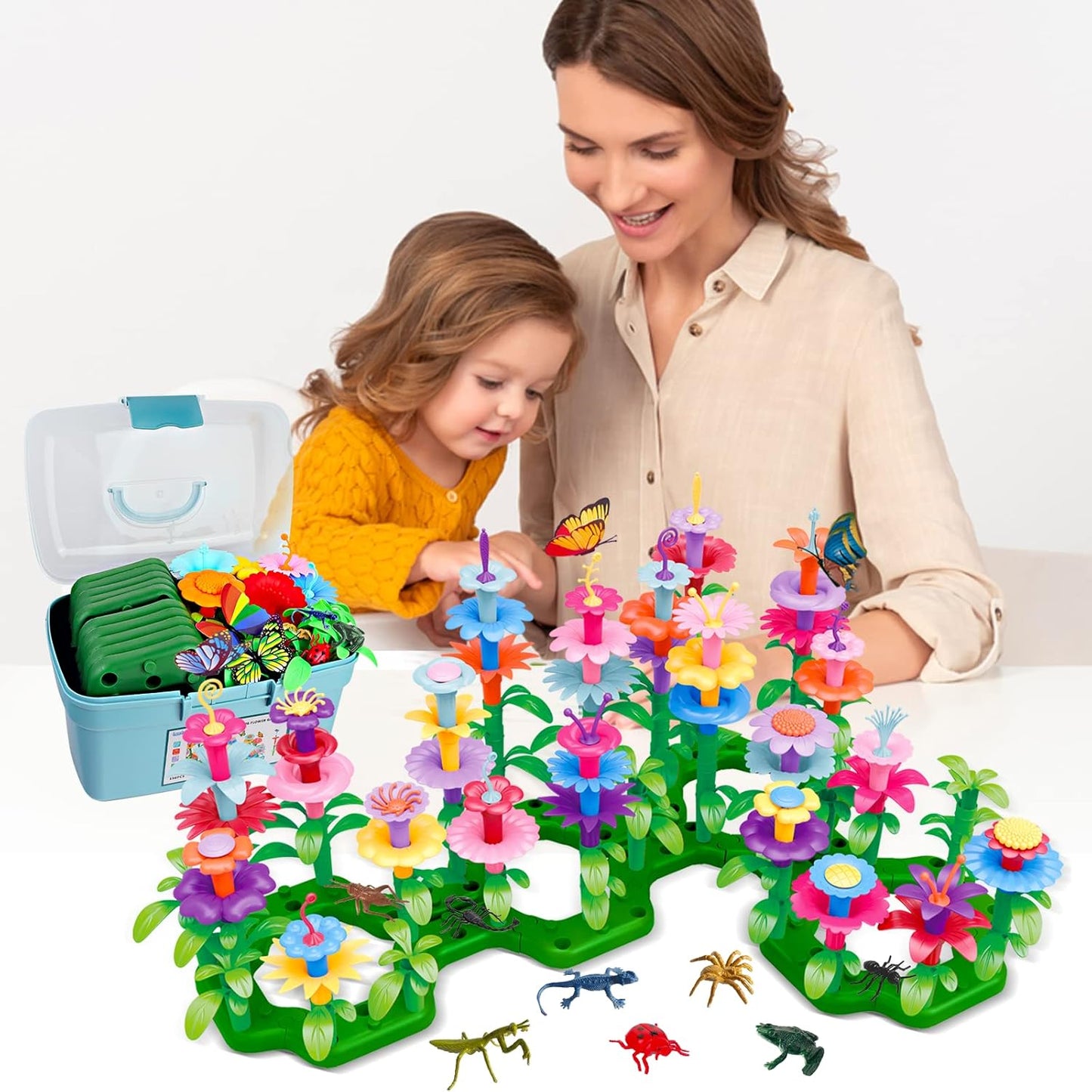 HotBirthday Toys Gifts for 2 3 4 5 6 Years Old Toddler Girls Boys, 156 PCS Insect Flower Garden Building Educational STEM Learning Pretend Play Gardening Set, Birthday Gifts for Preschool Kids Age 2+