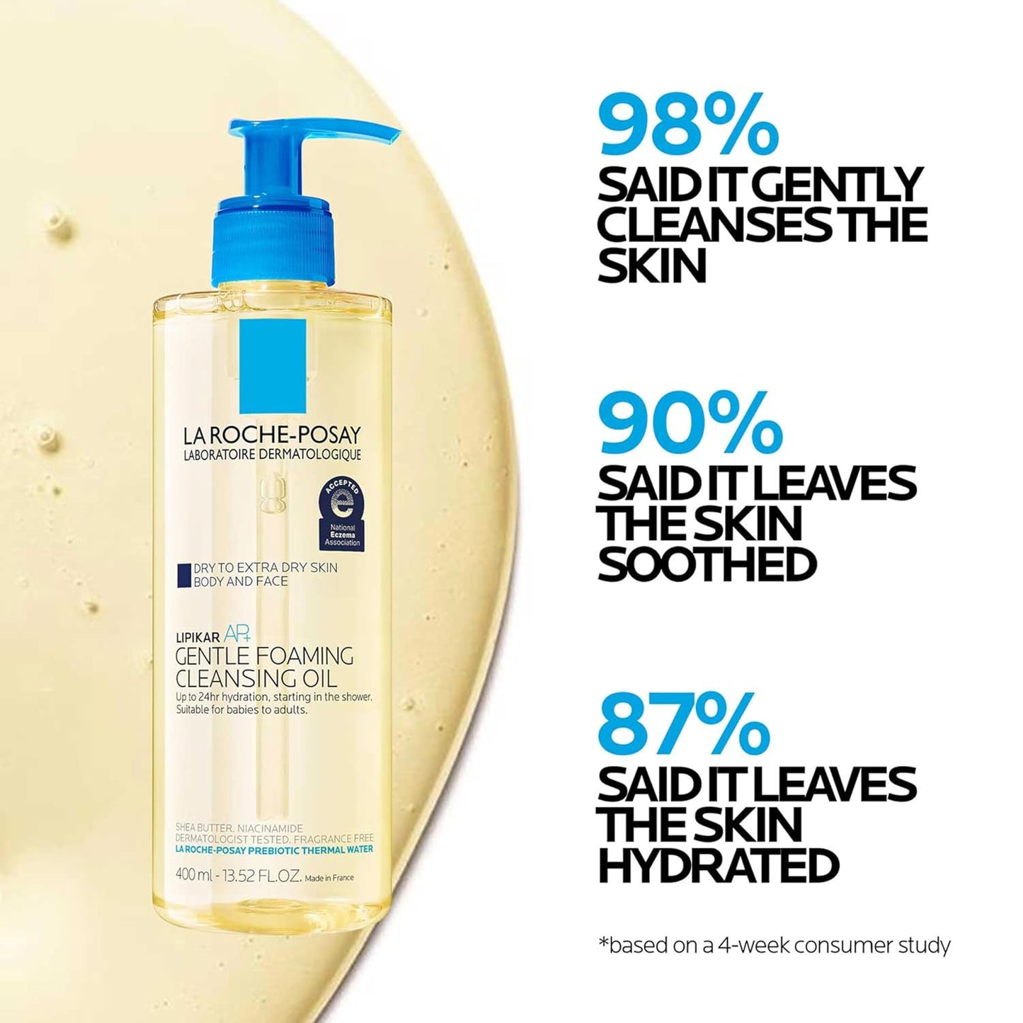 HotLa Roche-Posay Lipikar AP+ Gentle Foaming Cleansing Oil, Gentle Oil Cleanser for Face and Body Formulated with Niacinamide, Long-Lasting 24-hour Hydration, Fragrance-Free & Soap Free