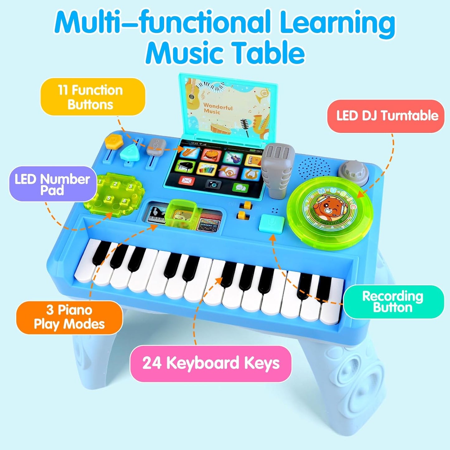 HotBaby DJ Activity Table for Toddlers, Baby Musical Piano Toys with Music & Light Toddler Learning Educational Infant Toy for Boy Girl First Birthday Gifts