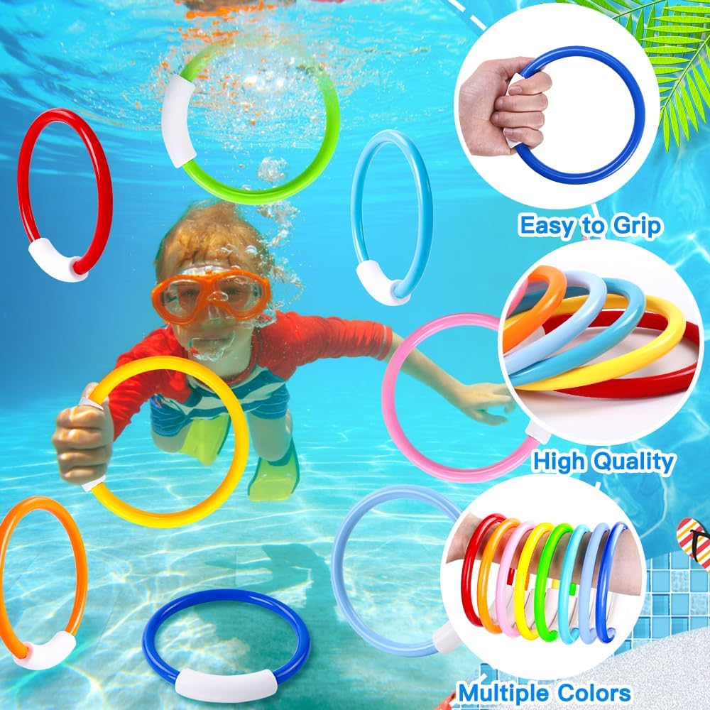 Hot Vellibring 8PCS Pool Diving Swim Toys Colorful Underwater Training Sinking Throwing Dive Rings for Kids Summer Pool Swimming Party Favor Games