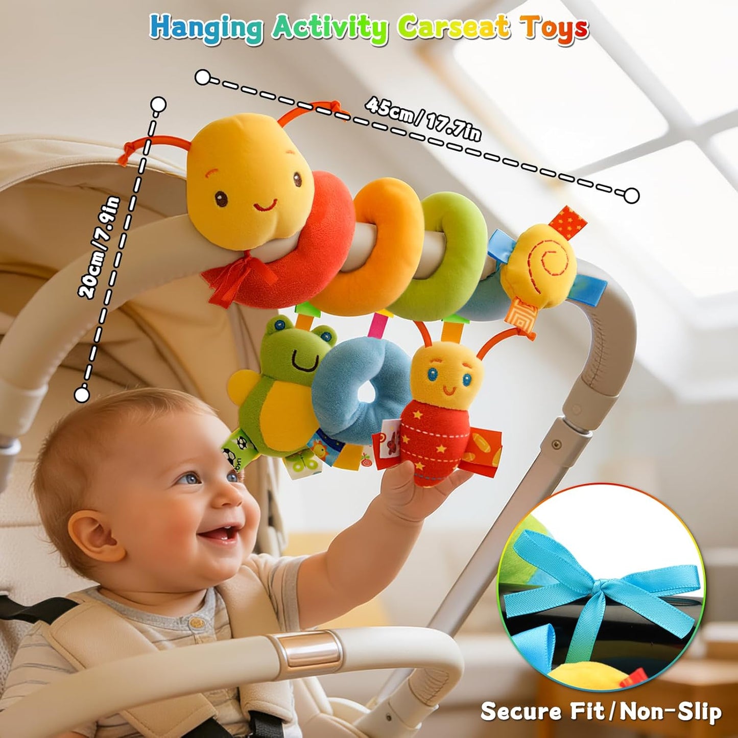 Hot Spiral Car Seat Toys - Baby Sensory Soft Plush Hanging Toys for 0-12 Months Stroller Crib Accessories, Essentials for Expecting Moms & Baby Shower Registry Gift