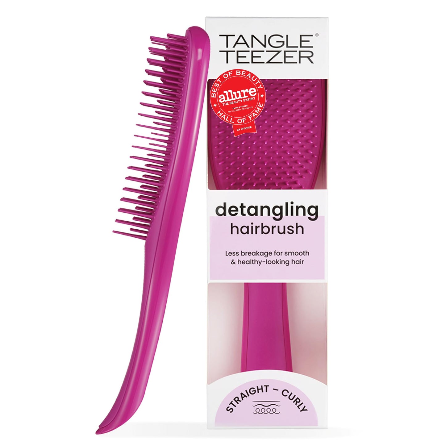 HotTangle Teezer Ultimate Detangler Brush, Straight to Wavy, Millennial Pink | Patented two-tier, regular-flex teeth reduce breakage & split ends on wet or dry hair; Shower-friendly hairbrush for all ages