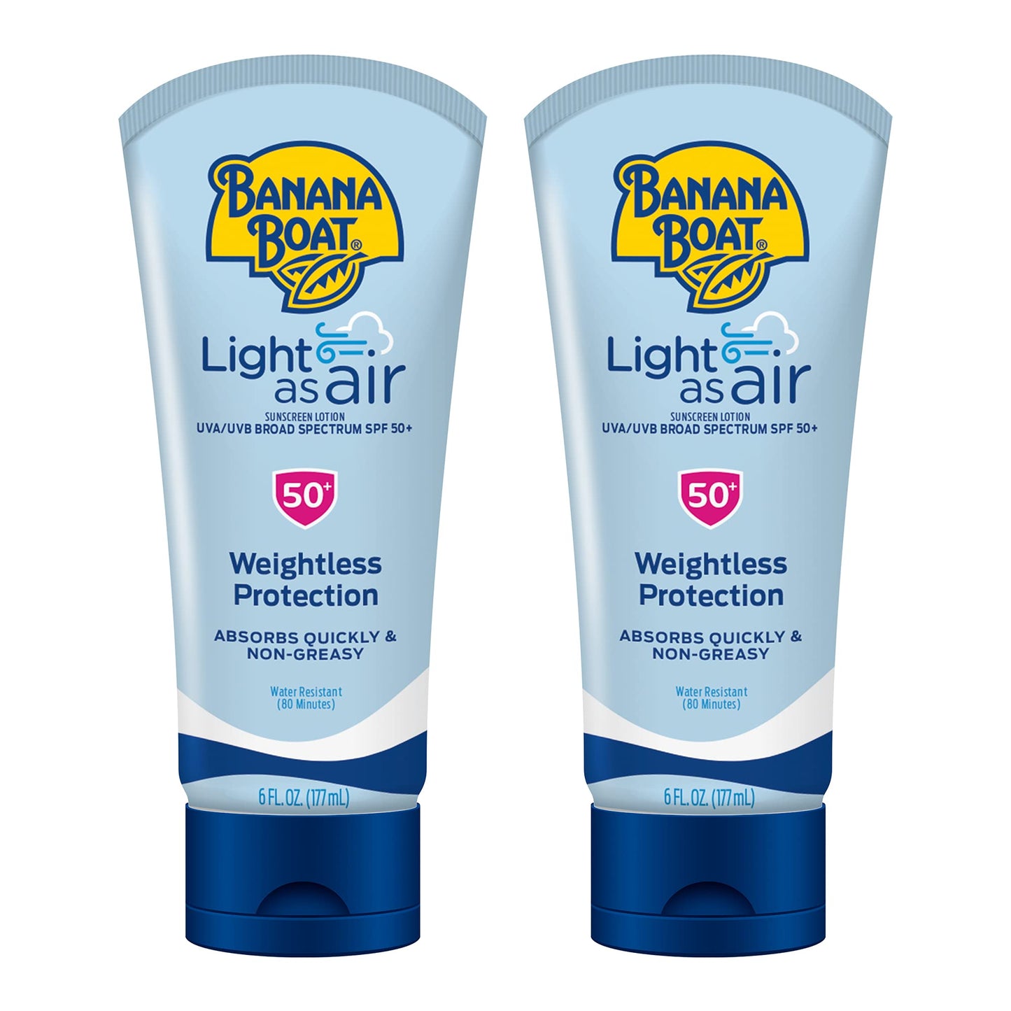 HotBanana Boat Light As Air Sunscreen Lotion SPF 50 Twin Pack | Lightweight & Non-Greasy Lotion Sunscreen SPF 50, Sunblock, Oxybenzone Free, 6oz each