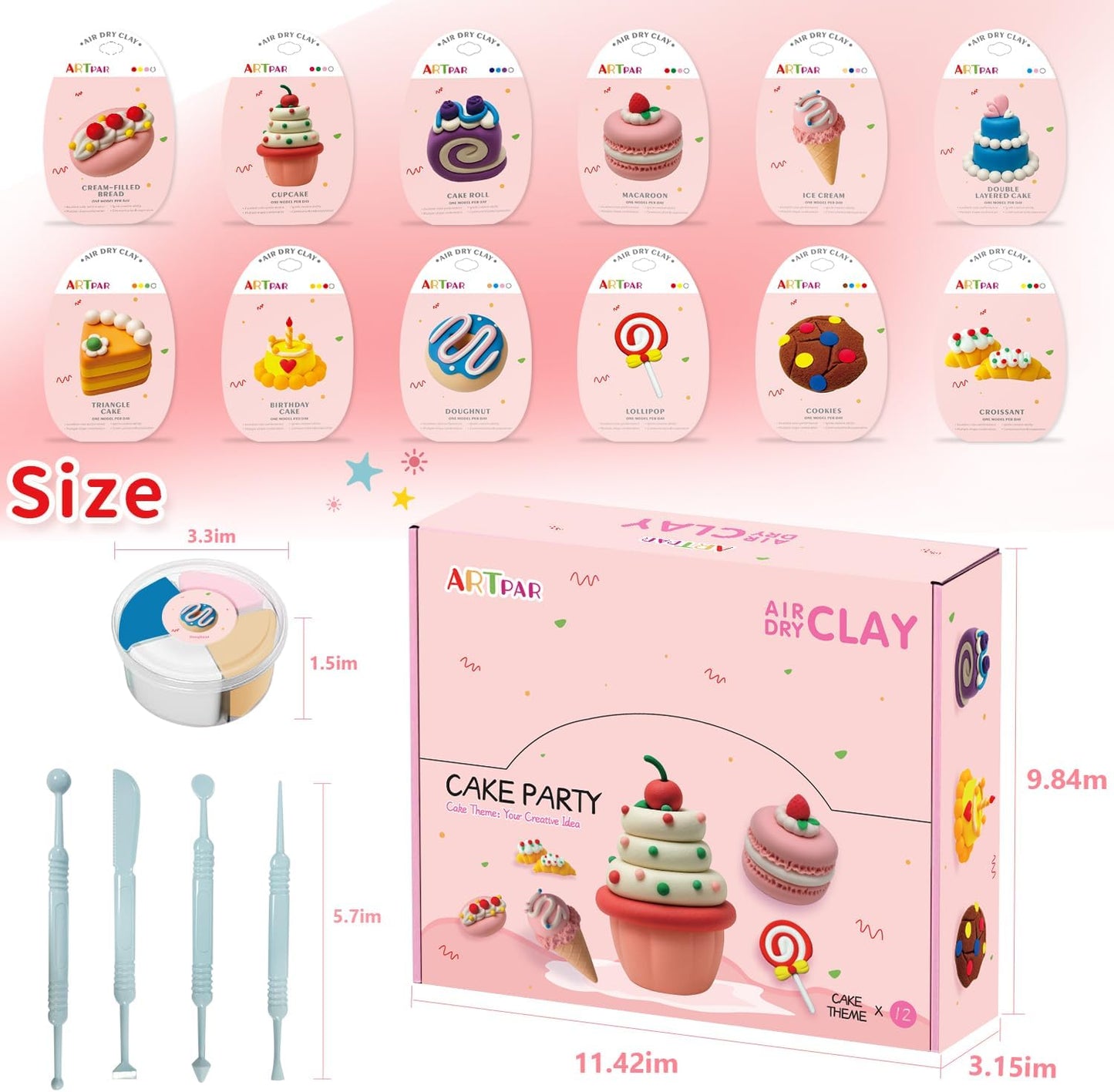 HotARTPAR Air Dry Clay Kit,12 Desserts Modeling Magic Clay for Kids Craft Kit | Ultra-Light & Soft, Safe and Non-Sticky | Cute DIY Art & Crafts Fun Kitchen Toys, Home Party Favors Gifts for Boys & Girls
