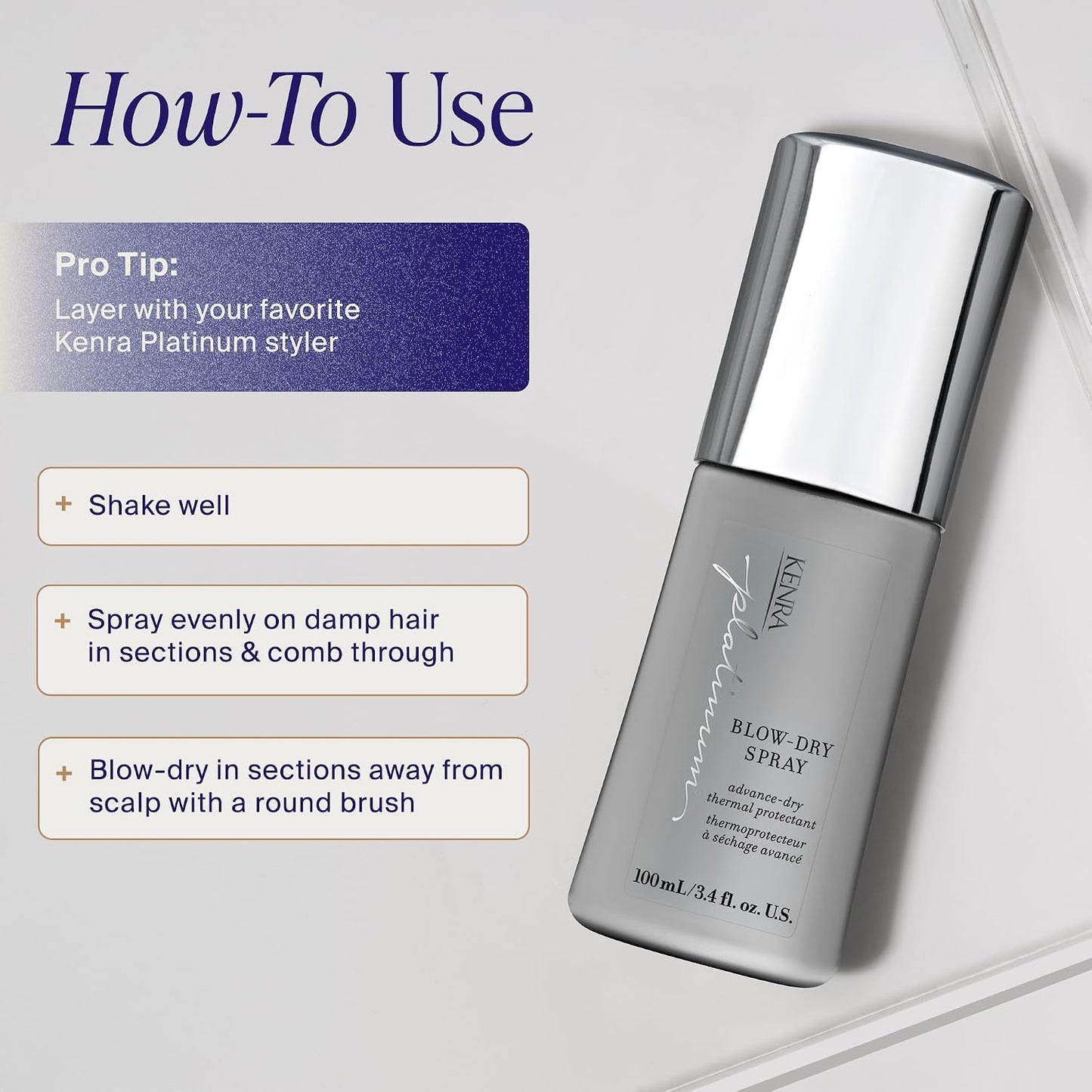 HotKenra Platinum Blow-Dry Spray | Time-Saving Heat Protectant | Detangles, Smooths, and Softens | Eliminates Frizz & Resists Humidity | Medium To Coarse Hair