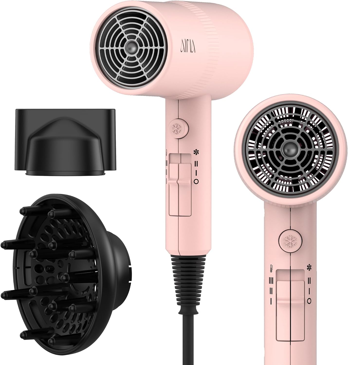 HotAINA Diffuser Hair Dryer Full-Featured Blow Dryer 110V/1600W(Babe Pink) | 3 Heat/2 Speed;Cold shut button;Lightweight;Compact Size;High Temp;Low Airflow;Same Results;Less Expense
