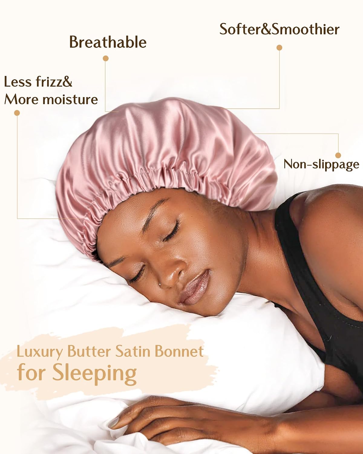 HotYANIBEST Adjustable Satin Bonnet Double Layer Hair Bonnet for Sleeping Bonnets for Women Hats Curly Natural Hair, Blush Pink | Double Layer, Reversible Bonnet, Natural Curly Coily, Maintain Moisture, Soft Adjustable Elastic Band Sleep Cap