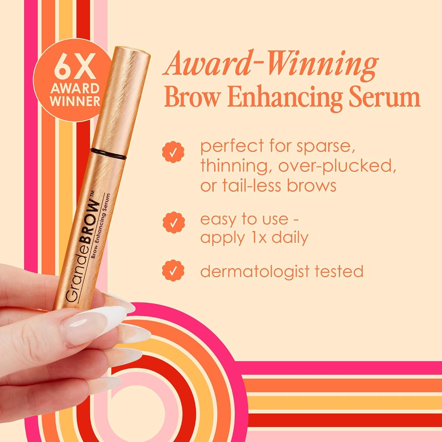 HotGrande Cosmetics GrandeBROW Brow Enhancing Serum For Fuller, Bolder, Looking Eyebrows - Brow Serum With Vitamins, Peptides, Antioxidants, Amino Acids, Cruelty-Free