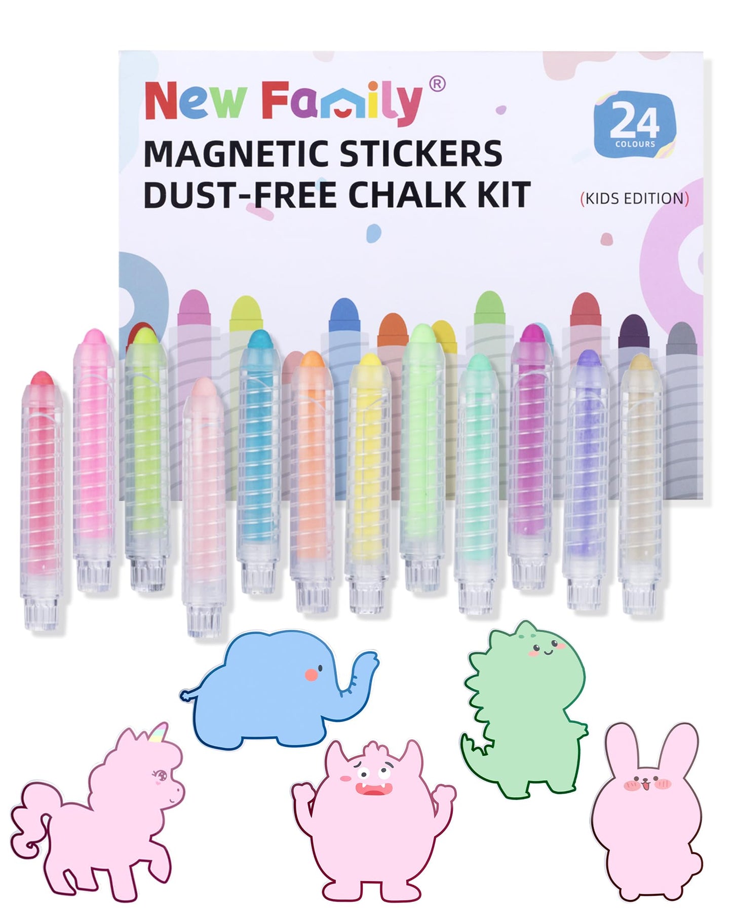 HotNewFamily Dustless Chalk for Kids with Holder, 12 Colors Non-Toxic Chalkboard Chalk, Mess-Free Drawing Chalk for Toddlers, Blackboard, Easel Board, Classroom & Home Art Supplies