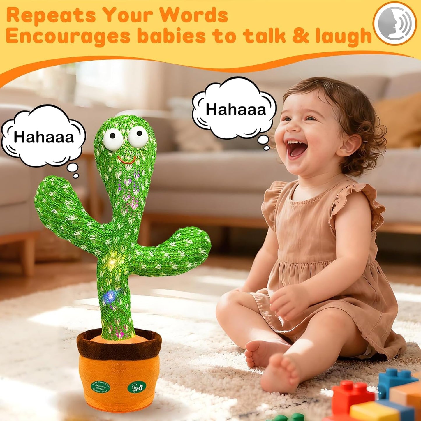 HotHunfur Interactive Baby Toys Dancing Talking Cactus Toy,Funny Gift for Infant, Singing Record Repeat What You Say Light Up Toy for Toddler Boy Girl (Volume Adjustment)