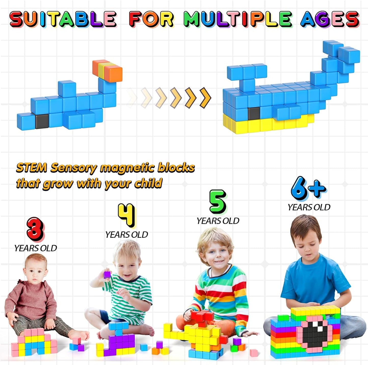 HotApluses 54 PCS Magnetic Blocks, Magnetic Building Blocks for Toddlers 3+, Montessori Toys, Magnet Cubes, Preschool STEM Educational Sensory Magnet Toys for Kids Ages 3-5 Year Old Boys and Girls