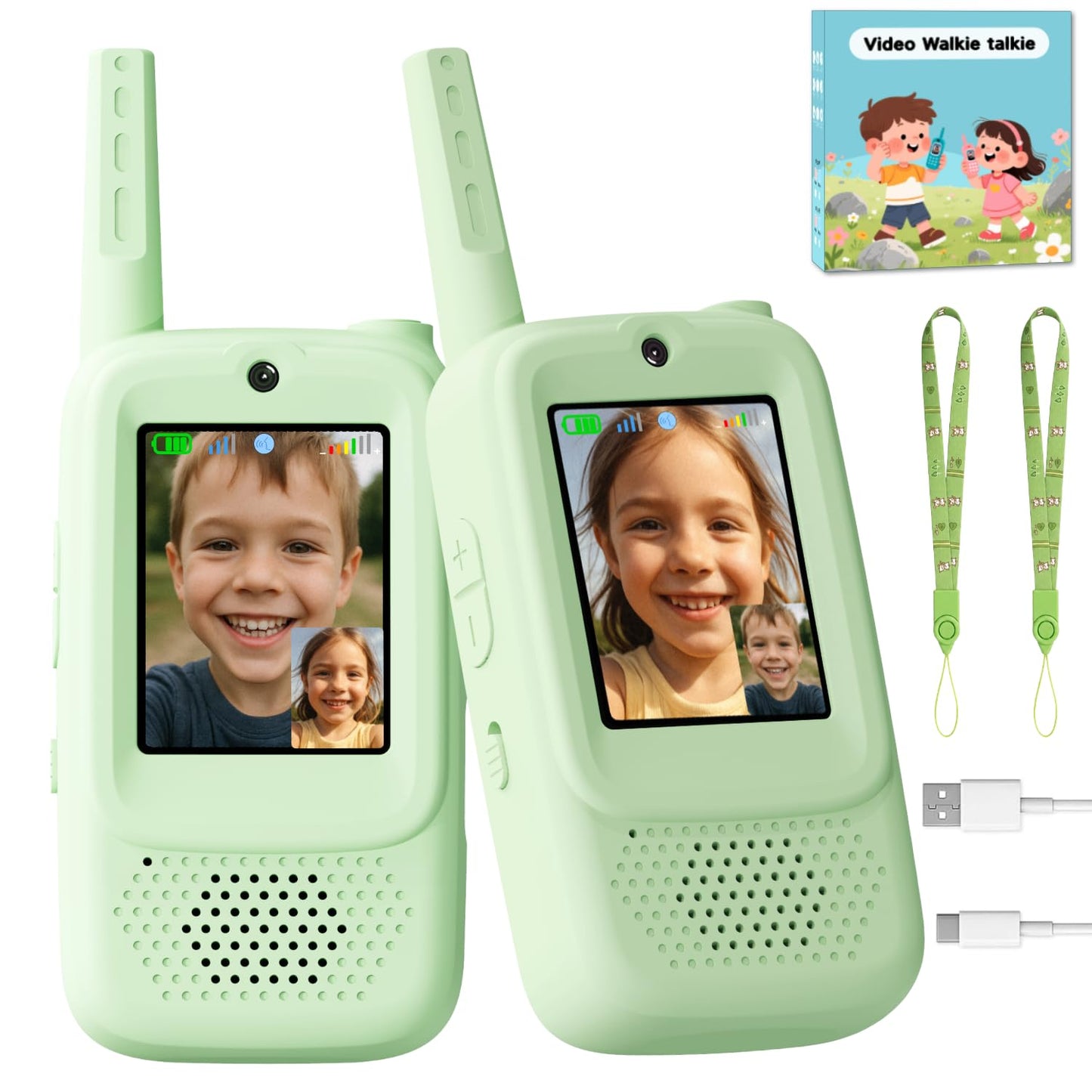 Hot Video Walkie Talkies for Kids, Handheld 2 Pack Rechargeable Video Walkies Talkies, Indoor Outdoor Toys Christmas Birthday Gifts for Age 3-12 Year Old Girls Boys (Blue & Pink)