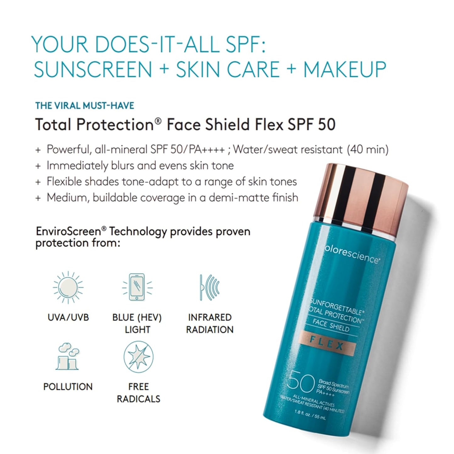 HotColorescience FLEX Tinted Mineral Sunscreen SPF, Tone-Adapting Buildable Coverage with Zinc Oxide