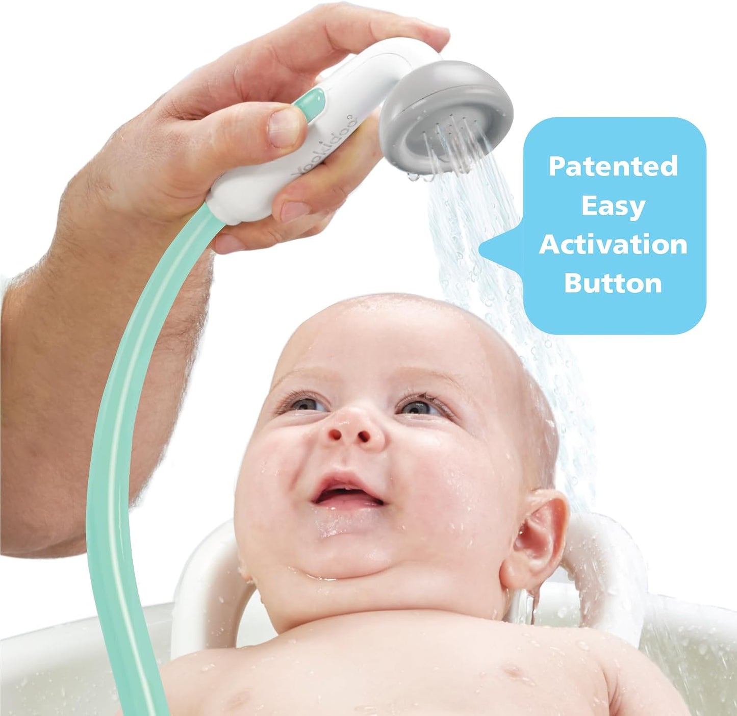 HotYookidoo Baby Bath Shower Head - Elephant Water Pump and Trunk Spout Sprayer - One Handed Flow Control for Newborn Babies in Tub Or Sink (Turquoise)