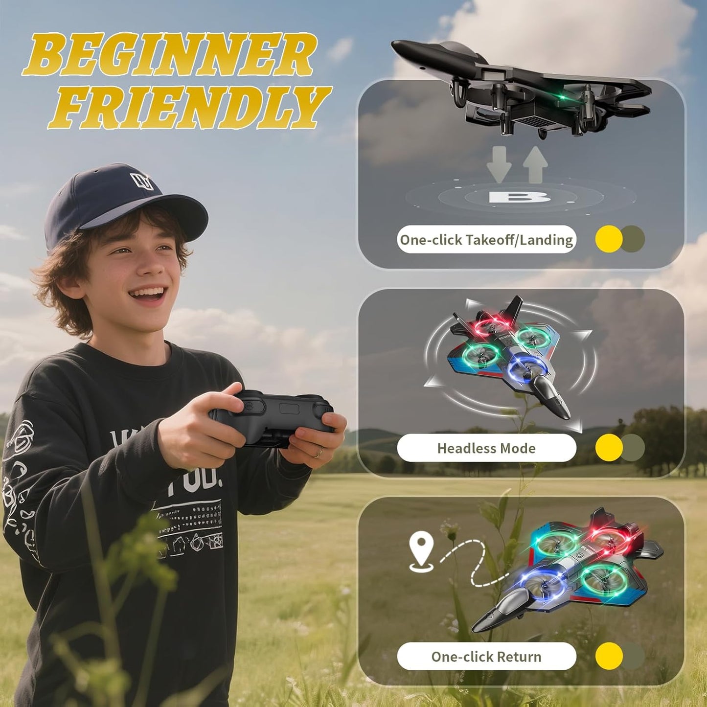 Hot4DRC RC Planes Remote Control Airplanes for Kids, Foam Remote Control Planes for Kids Adults Beginners, Remote Control Helicopter Fighter Jet Drones for Kids Adults, 360° Flip Easy to Fly