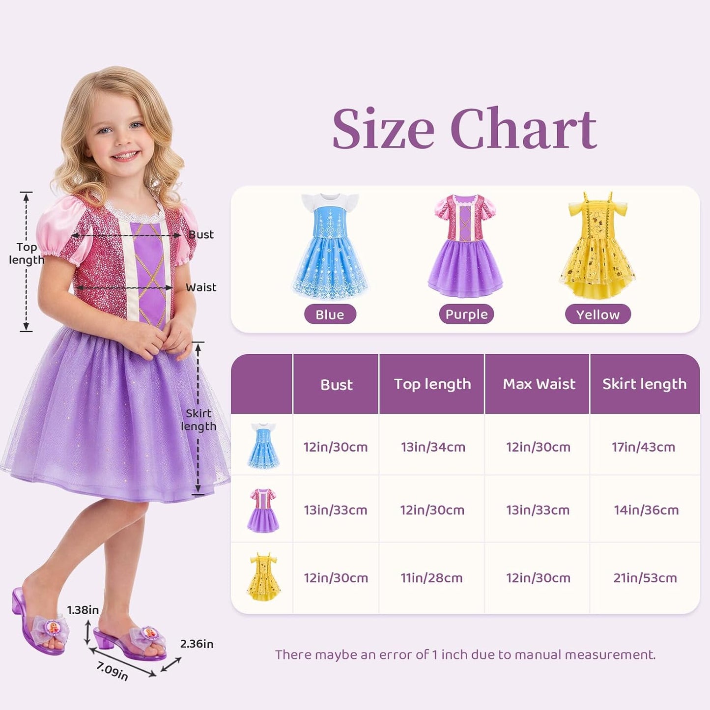 Hot Meland Princess Dress Up for Girls Age 3 4 5 6, Dress Up Clothes with Shoes Toy, Birthday Christmas Gift for Toddler Girls
