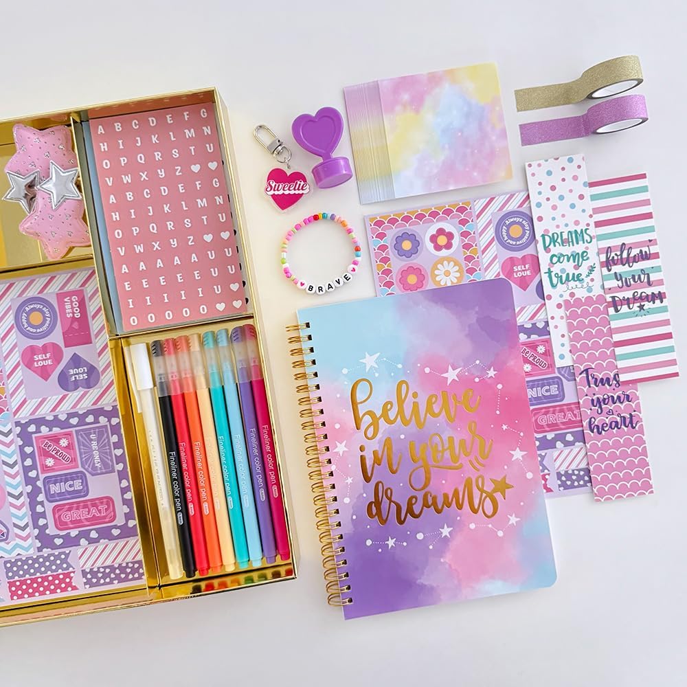 HotNollh DIY Journal Kit for Girls - 200+PCS Teen Tween Girl Gifts Trendy Stuff, Stocking Stuffers, Scrapbook Supplies Stationery Set, Art Crafts Kit - Ideal Gifts for 8 9 10 11 12 13 14 Year Old Girl