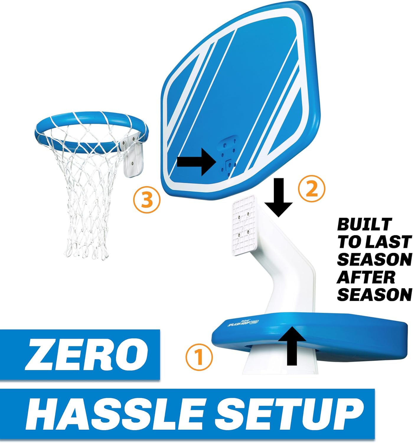 HotGoSports Splash Hoop PRO Pool Basketball Game – Modern Poolside Basketball Hoop with Backboard, Ball & Pump – Swimming Pool Basketball Hoop for Inground & Above Ground Pools