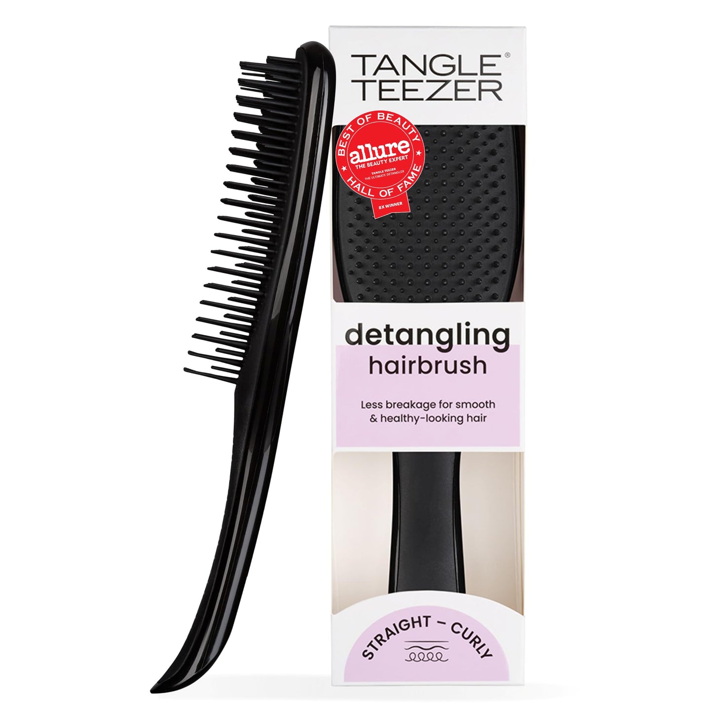 HotTangle Teezer Ultimate Detangler Brush, Straight to Wavy, Millennial Pink | Patented two-tier, regular-flex teeth reduce breakage & split ends on wet or dry hair; Shower-friendly hairbrush for all ages